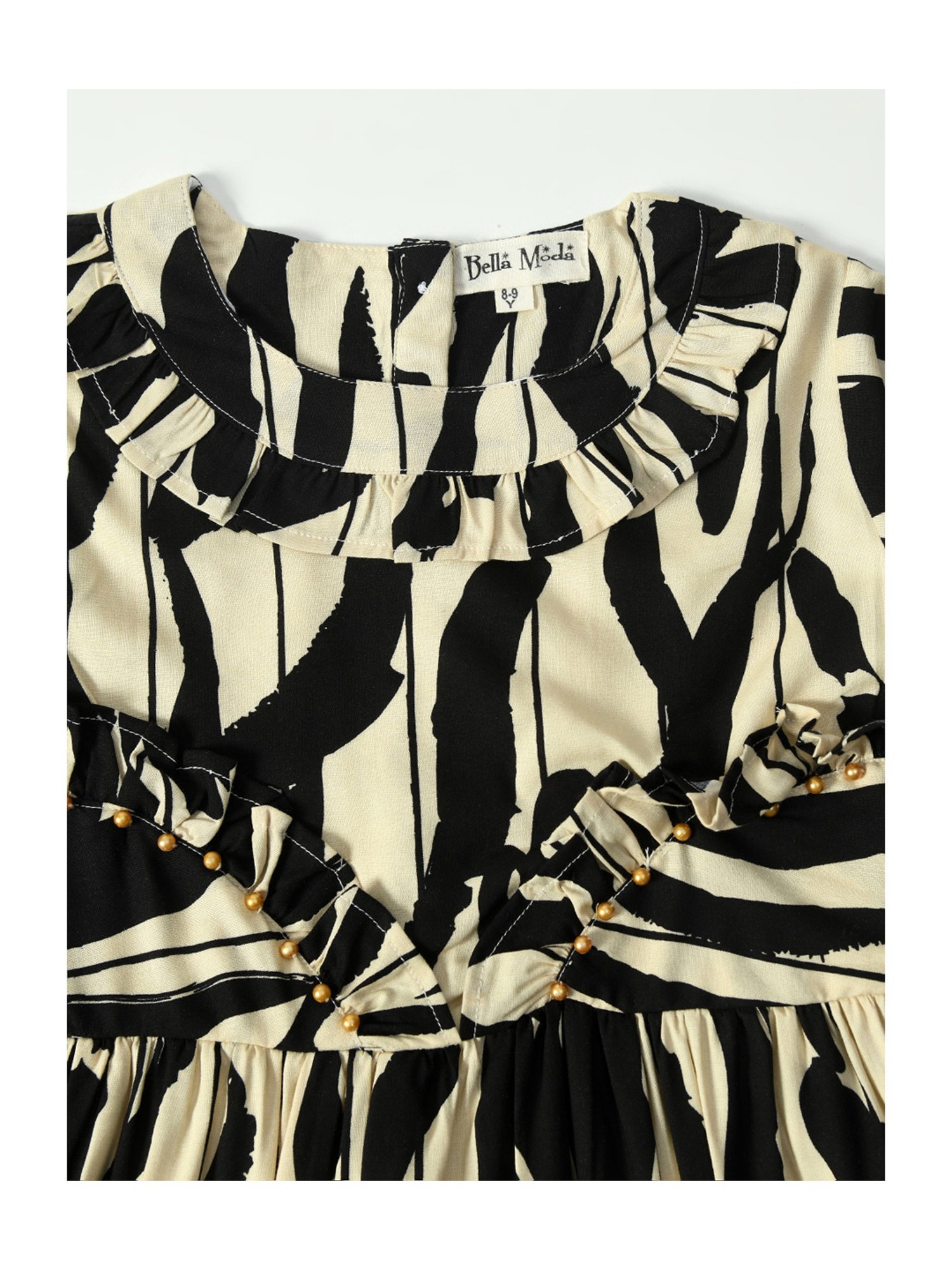 Bella Moda Kids Cream Printed Full Sleeves Fit & Flare Dress