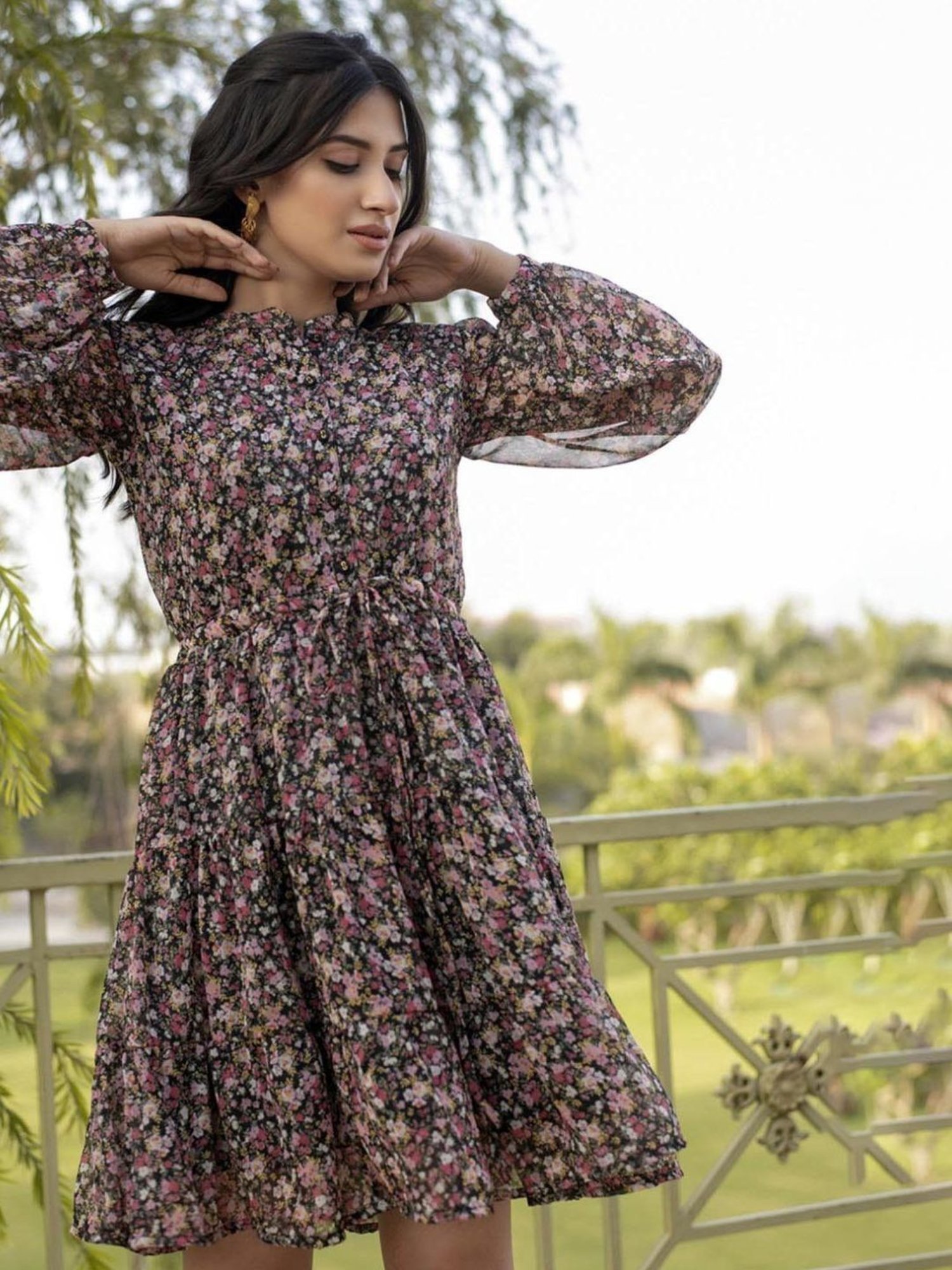 BInfinite Multi-Color Floral Tiered Dress