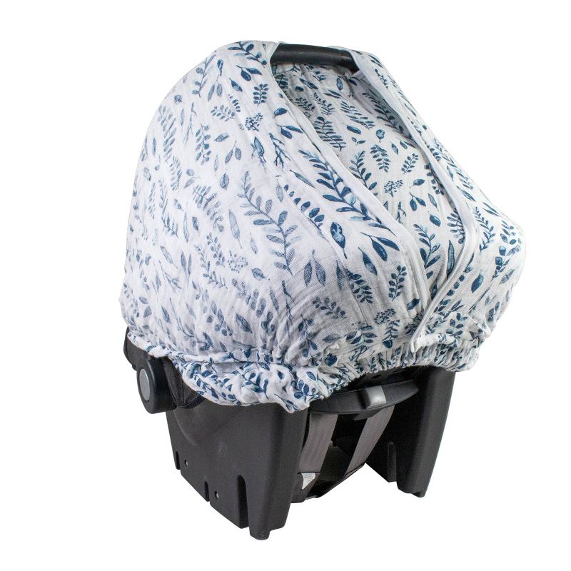 Bebe au Lait Muslin Car Seat Cover - Blue Leaves