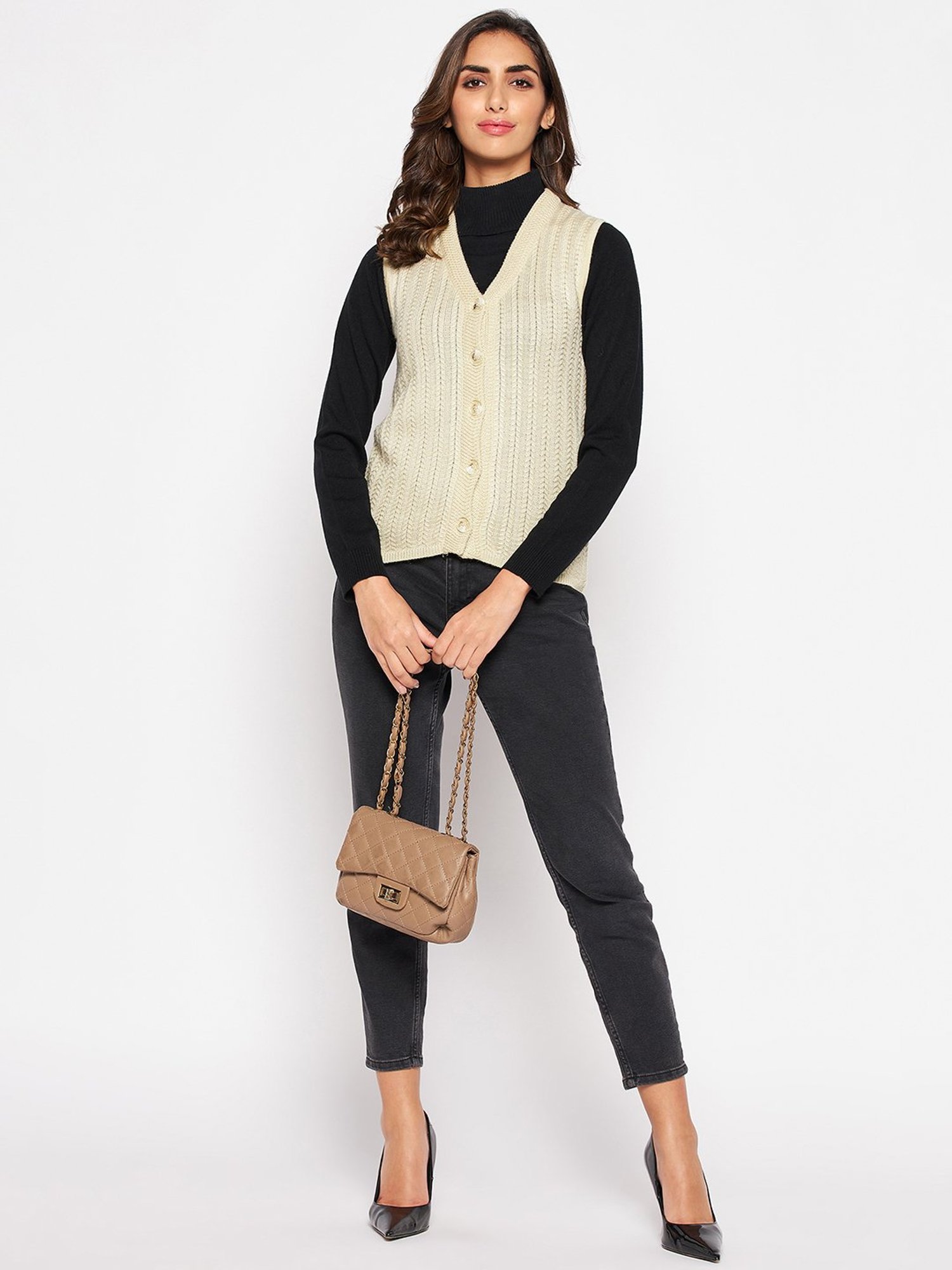 Crozo By Cantabil Beige Cardigans