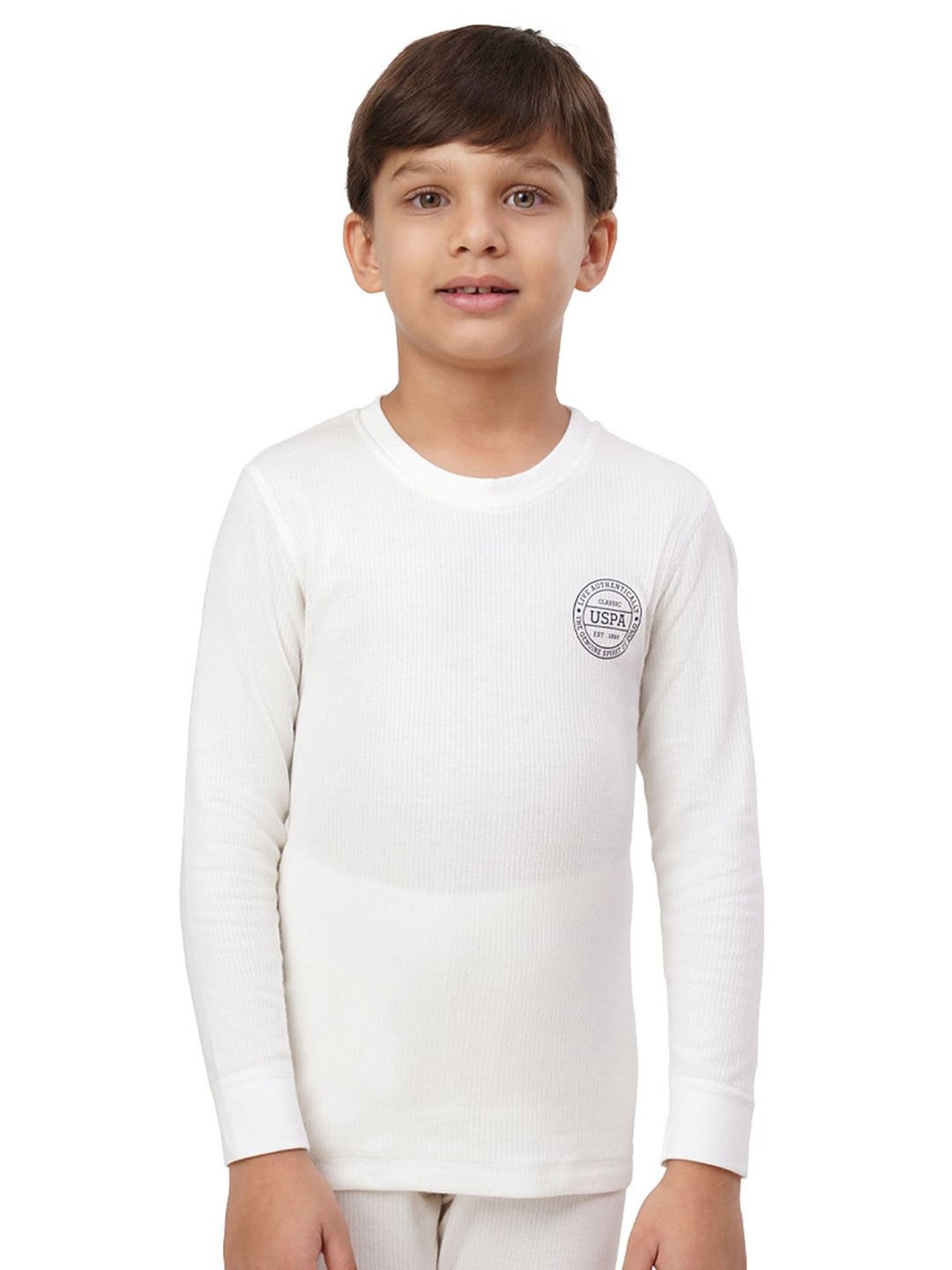 U.S. Polo Assn. Kids White Solid Full Sleeves Thermal T-Shirt