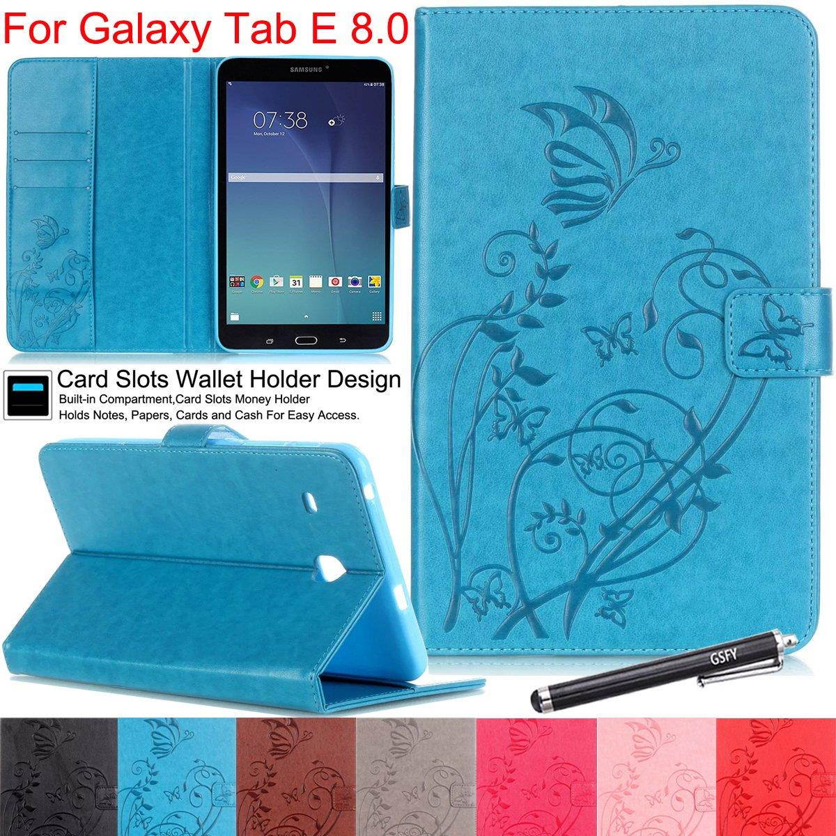 Galaxy Tab E 8.0 Case, Newshine PU Leather Magnetic Closure Flip Stand Wallet Cover with Auto Wake Up/Sleep Feature for Samsung Galaxy Tab E 8.0'' 2016 Released Tablet SM-T377/T375/T378 (Blue)
