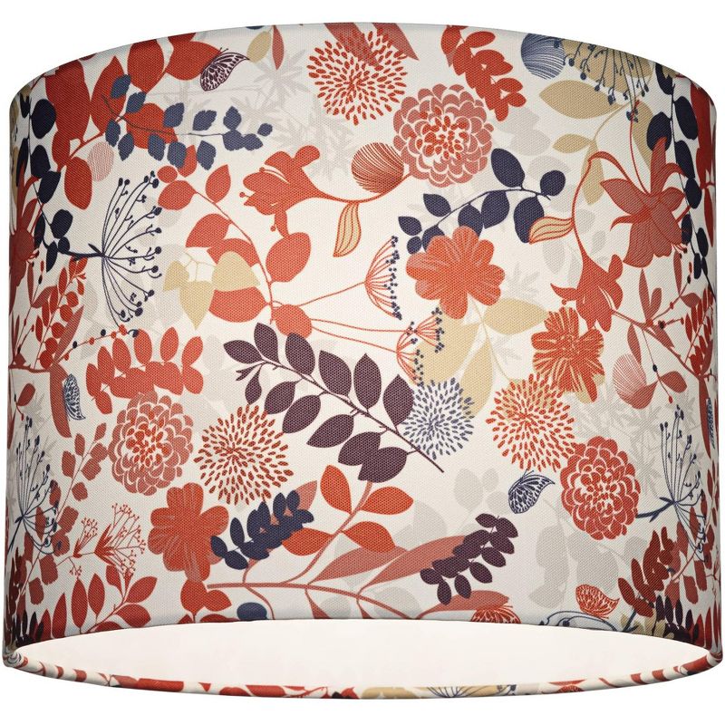 Springcrest Colorful Floral Medium Drum Lamp Shade 14" Top x 14" Bottom x 11" High (Spider) Replacement with Harp and Finial