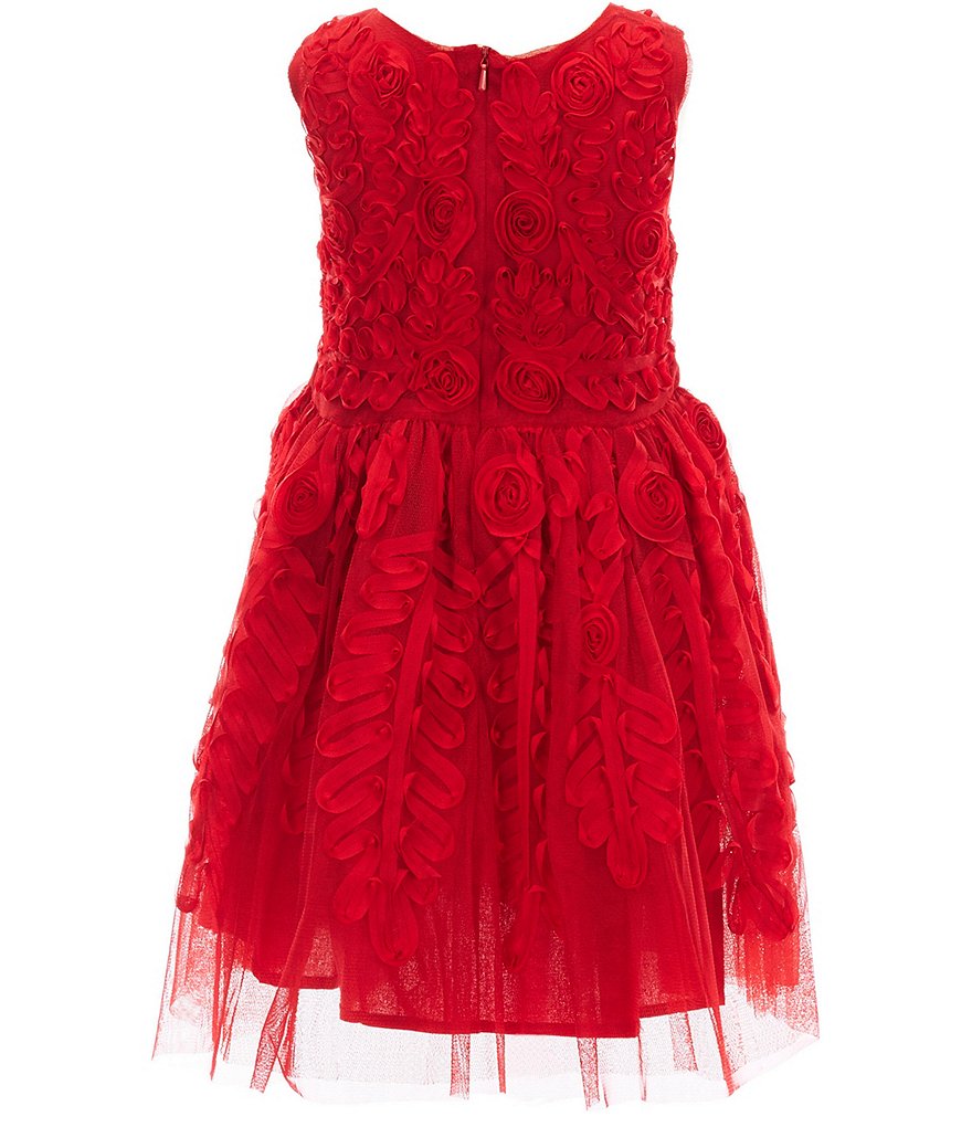 Rare Editions Little Girls 2T-6X Bow-Waist Satin/Jacquard-Stripe Hi-Low Ballgown