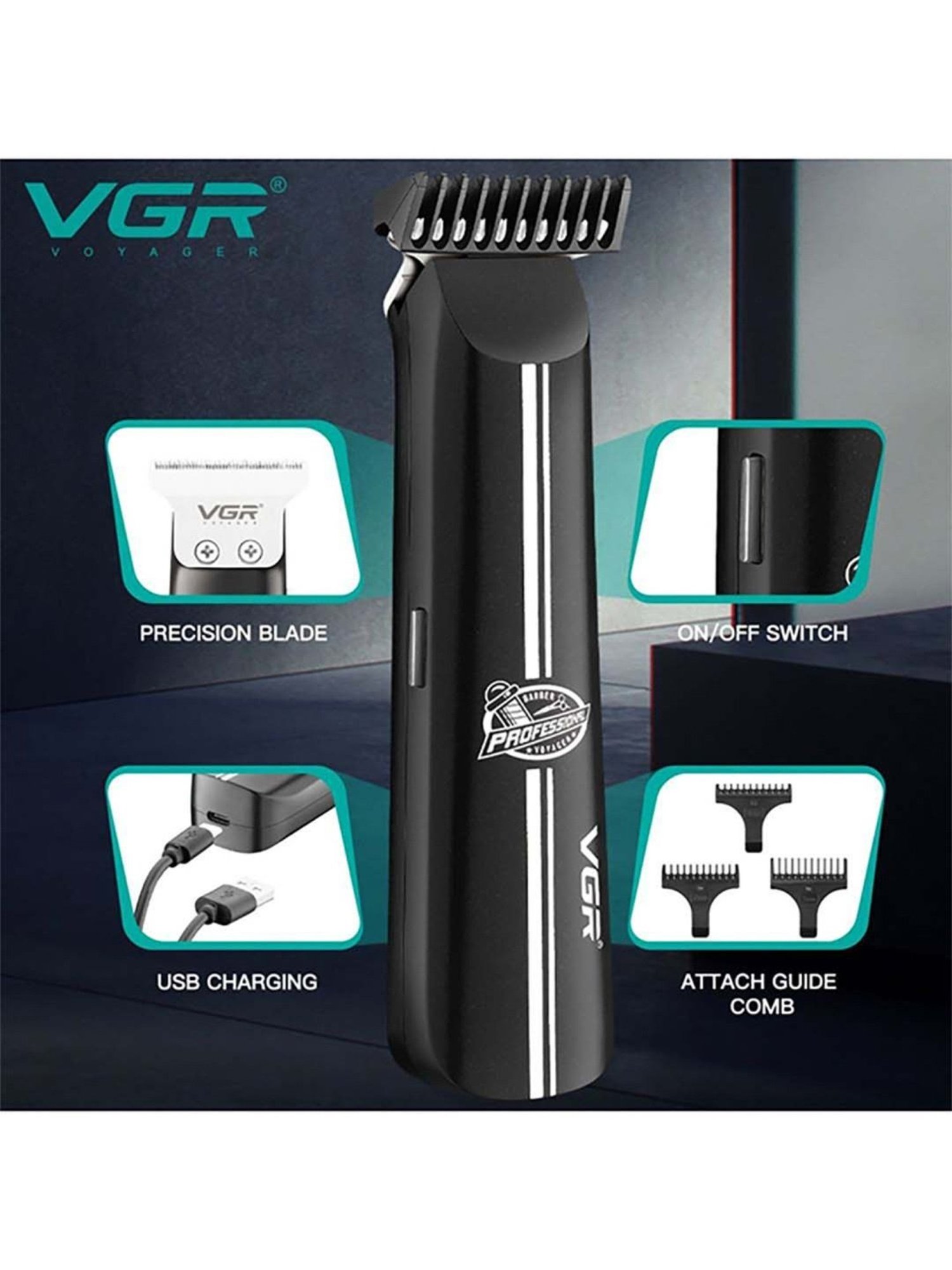 VGR V-007 Professional Corded and Cordless Hair Trimmer - 120 min Runtime (Black)