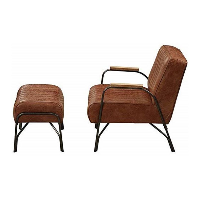 Set of 2 Stitched Faux Leather Upholstered Metal Chair and Ottoman Dark Brown - Benzara