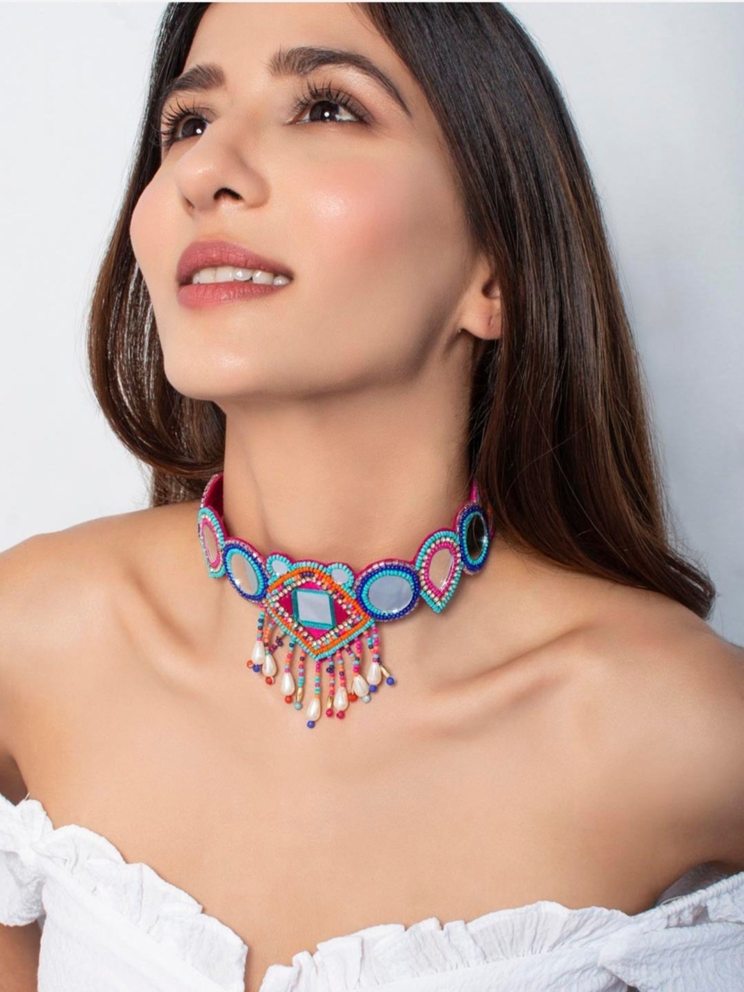 ToniQ Gold-Plated White Baroque Choker Necklace for Women