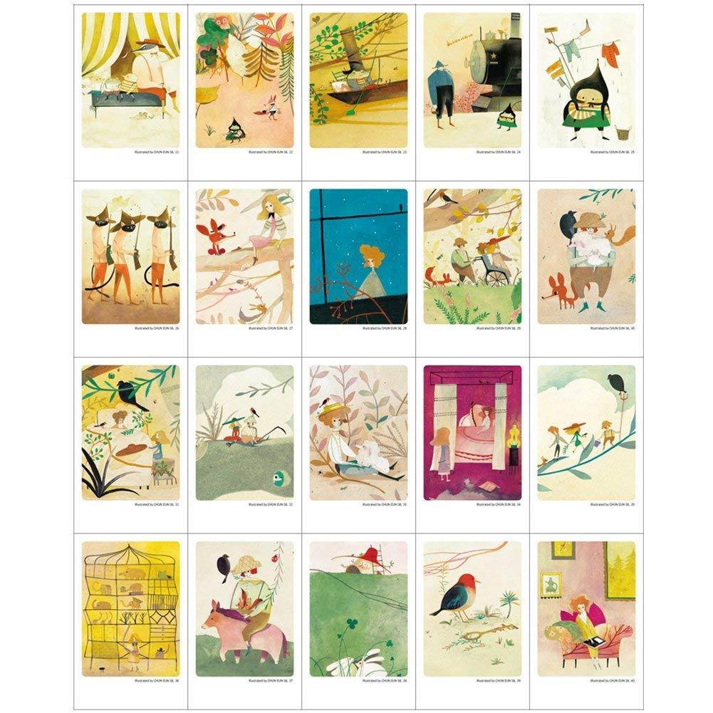 Mini Illustrated Card 40 Instax Mini Cards per Tin Case Decorative & Message Card 2.17" x 3.35" (Willows & Garden)