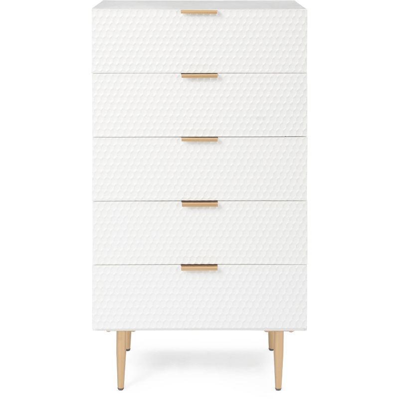 Jolie 5 Drawer Tallboy Dresser White - Adore Decor