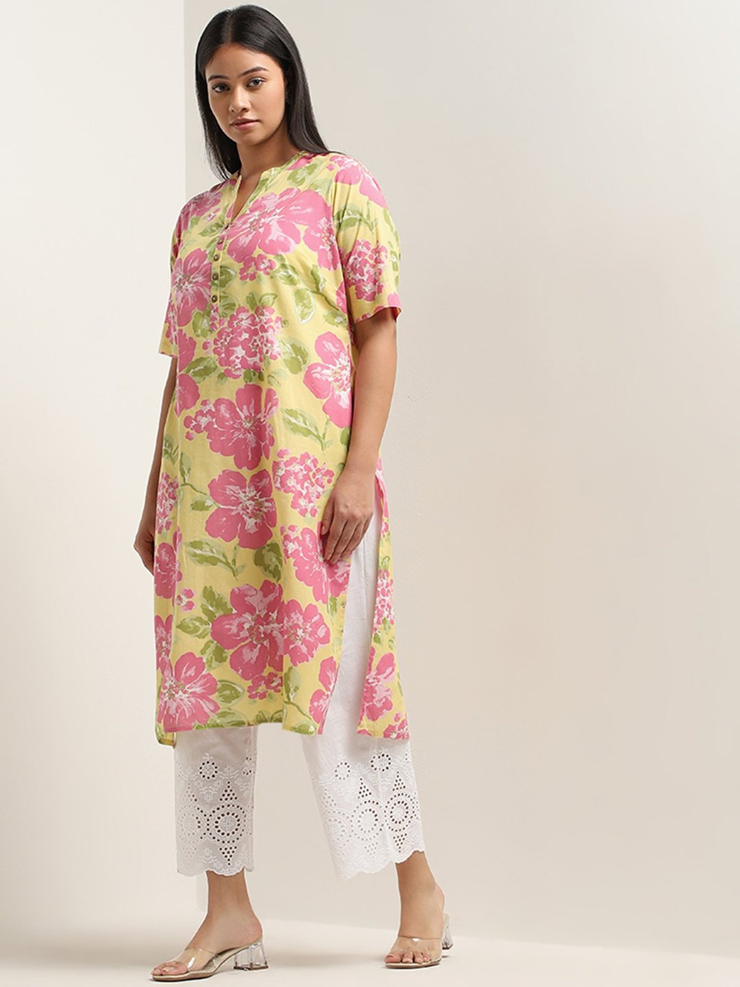 Diza by Westside Off-White High-Rise Cropped Ethnic Cotton Pants