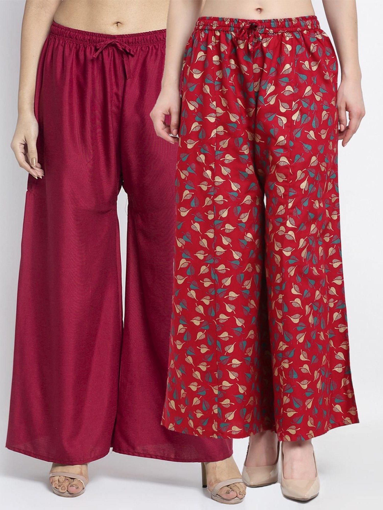 Gracit Maroon Flared Fit Palazzos - Pack Of 2