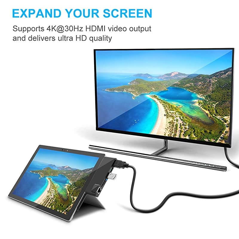Dock for Surface Pro 56 USB Hub Docking Station with 1000M Ethernet Port 4K HDMI 2 x USB 30 Ports SDMicro SD Card ReaderLAN Adapter for The 5th6thgen Surface Pro 20172018
