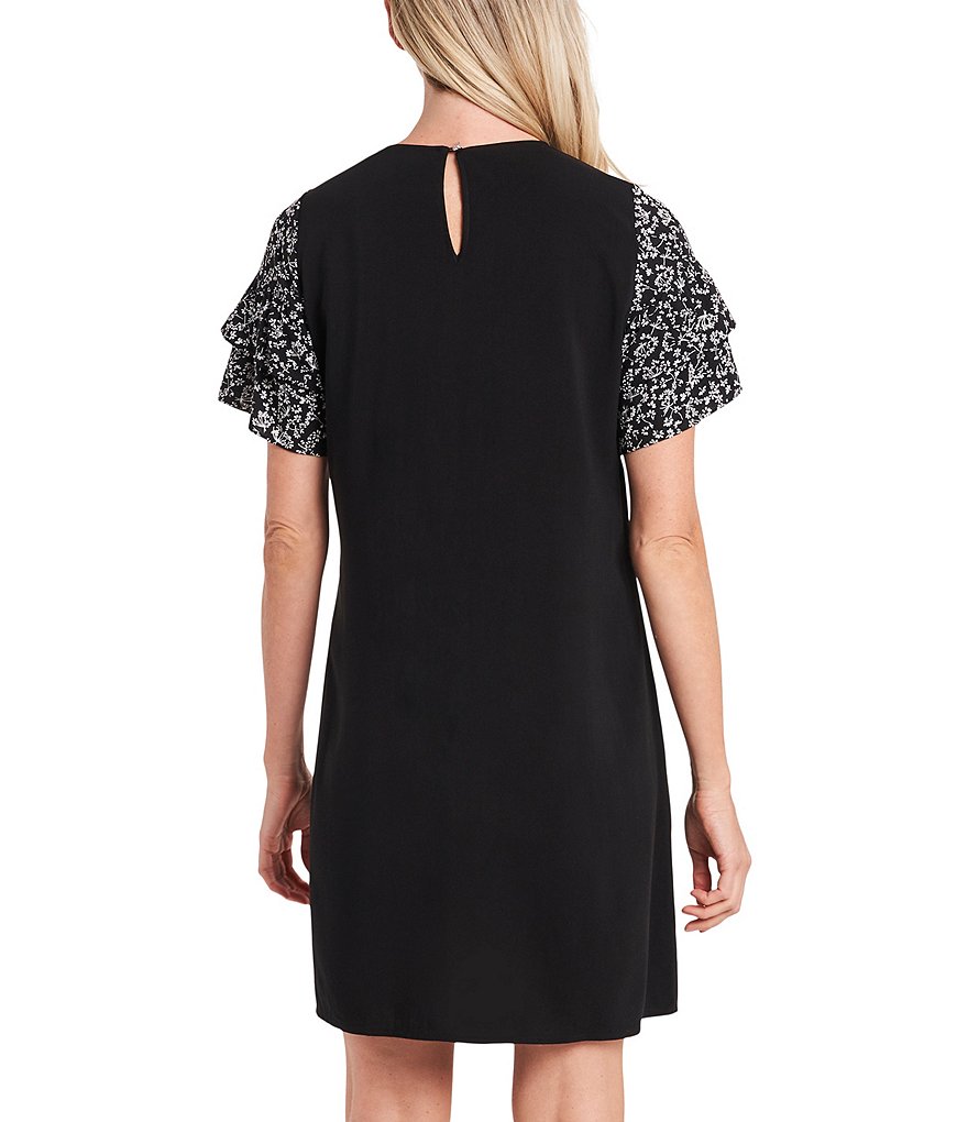 CeCe Tiered Printed Ruffle Floral Sleeve Crew Neck Dress