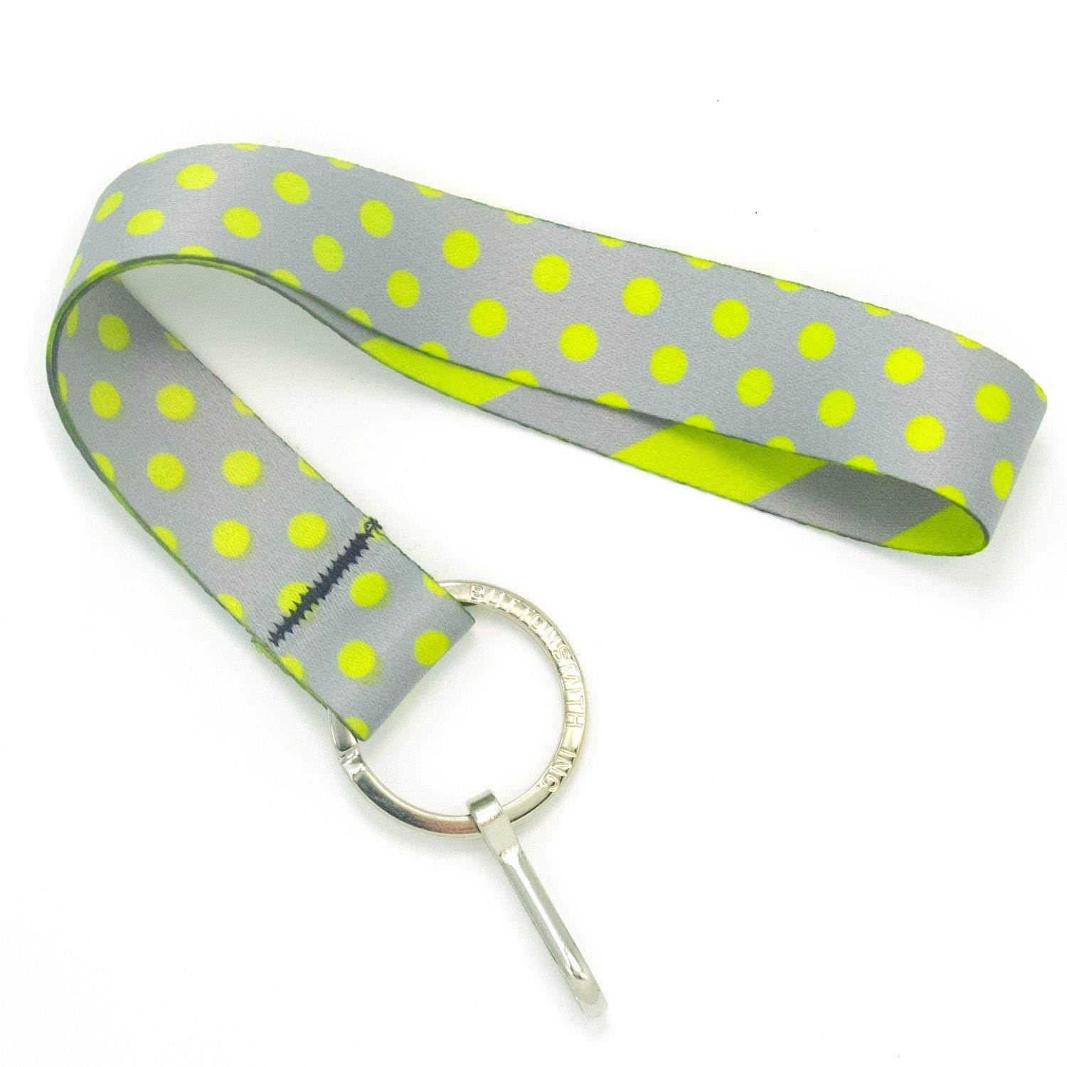 Buttonsmith Pewter and Lime Dots Premium Wristlet - Made in USA