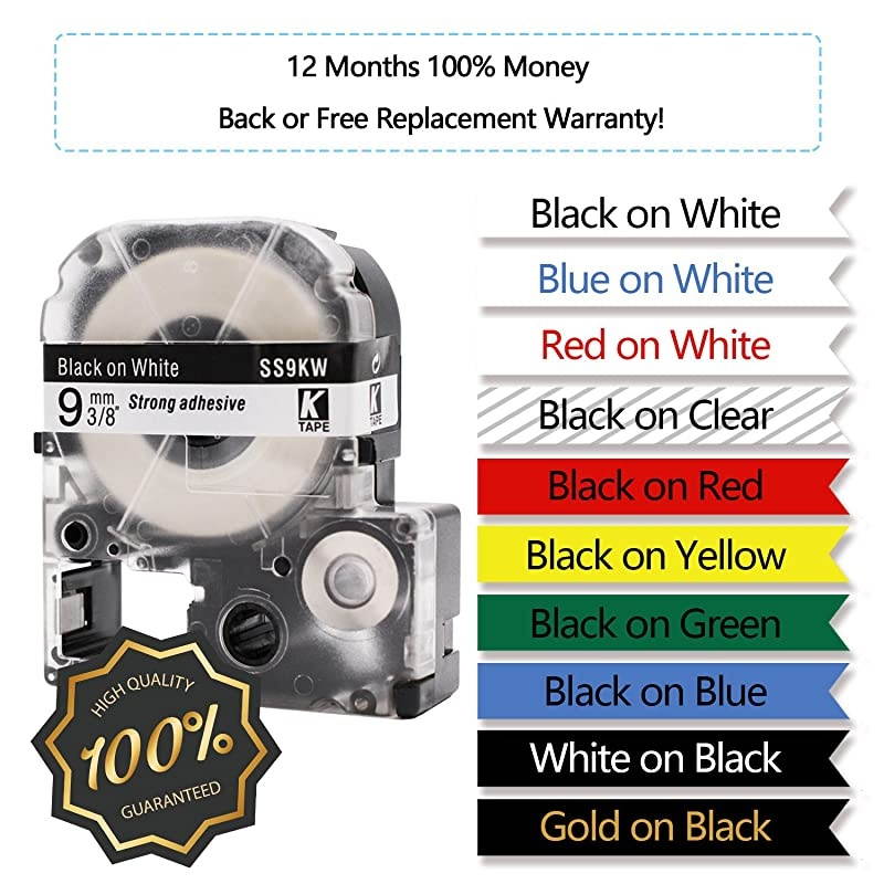 Compatible Label Tape Replacement for LK-4BWV LC-4BWV9 LabelWorks for Epson LW-300 LW-400 LW-500 LW-600P LW-700 LW-900P LW-1000P Label Maker, White on Black, 1/2'' x 26.2', 12mm x 8m, 2-Pack