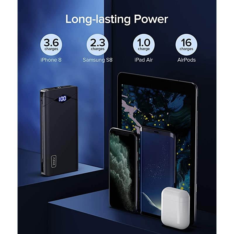 Power Bank LED Display 10000mAh Portable Charger Dual 3A HighSpeed 2 USB Ports with Flashlight Battery Pack Compatible with iPhone XS X 8 Samsung Galaxy S10 S9 Note 10 Google Oneplus iPad etc