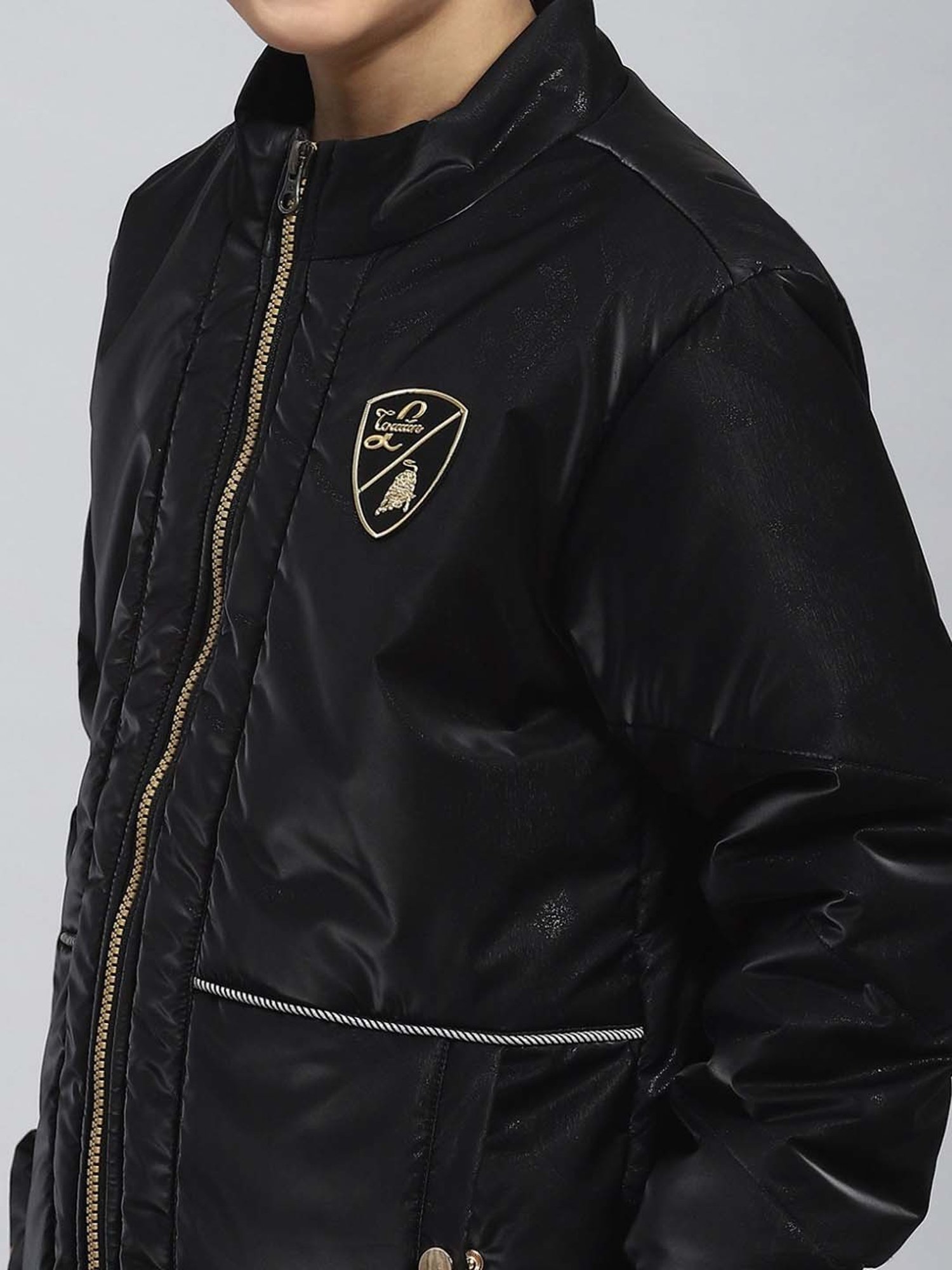 Monte Carlo Kids Black Printed Full Sleeves Jacket