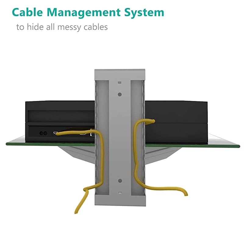 CS201S Floating Wall Mounted Shelf with Transparent Strengthened Tempered Glass for DVD Players, Cable Boxes, Games Consoles, TV Accessories, 1 Shelf, Silver