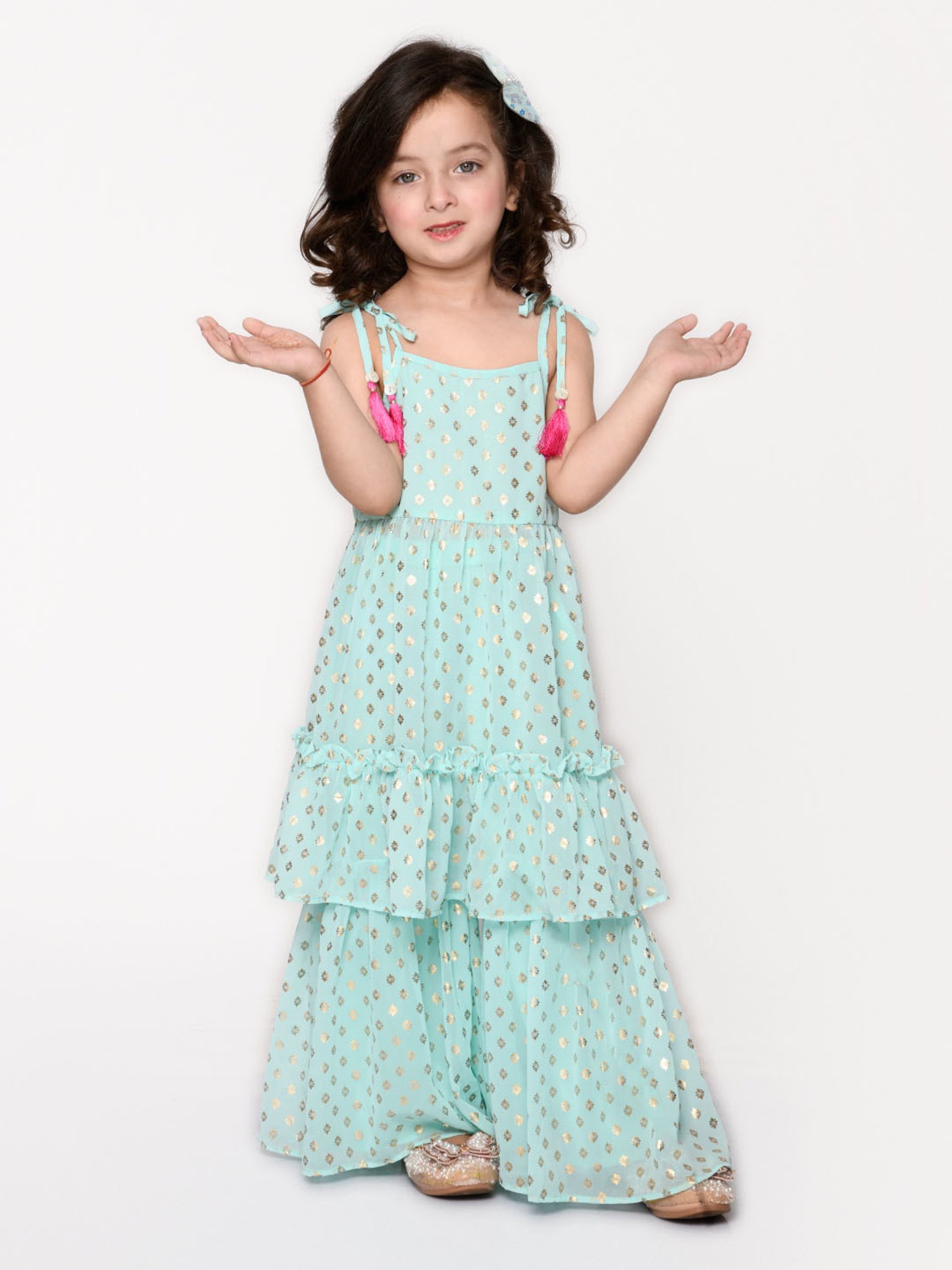 Saka Designs Kids Blue Foil Print 1 Kurta + 1 Sharara