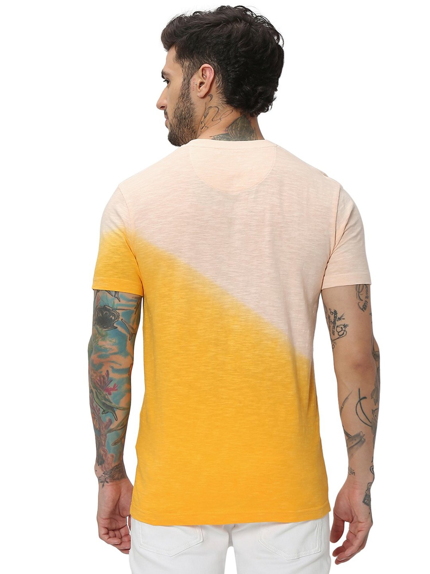 Mufti Orange Slim Fit Graphic Print Cotton Crew T-Shirt