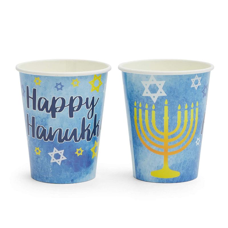 Blue Panda 144 Piece Happy Hanukkah Disposable Party Supplies Serves 24 - Plates, Napkins, Cups & Cutlery
