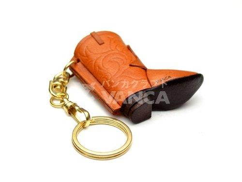 Western Boot 3D Leather Keychain(L) VANCA CRAFT-Collectible Keyring Charm Pendant Made in Japan