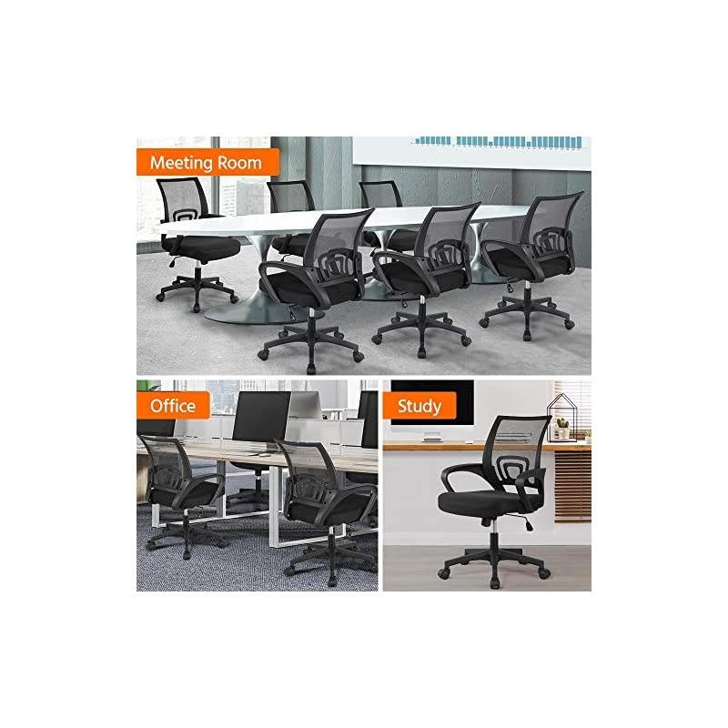 Office Chair Mid Back Swivel Lumbar Support Desk Chair, Height Adjustable Computer Ergonomic Mesh Chair with Armrest Black, 2-Pack