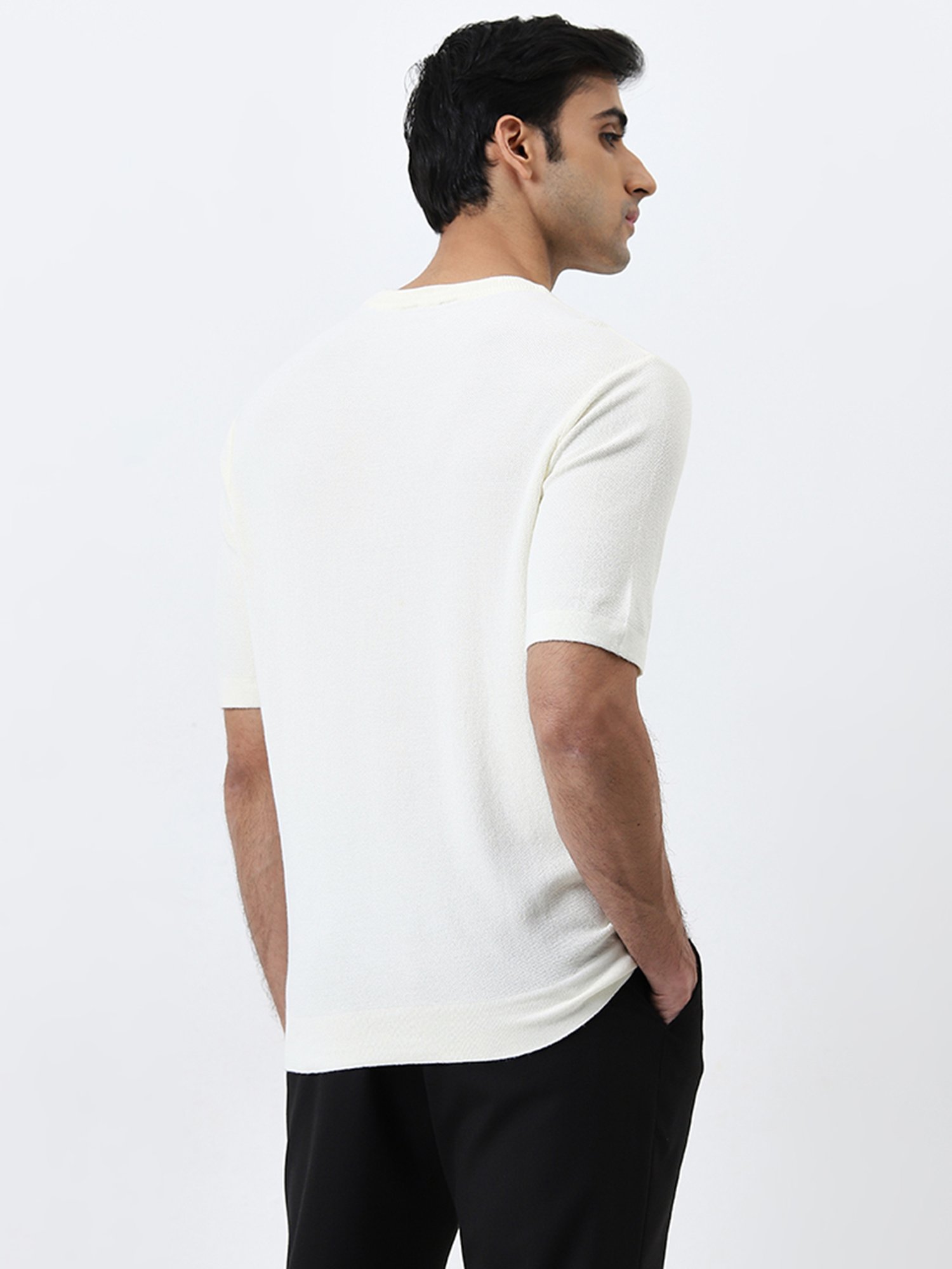 WES Formals by Westside White Solid Slim-Fit T-Shirt