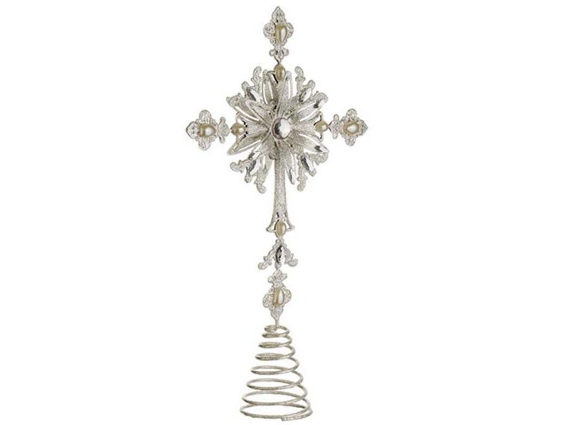 Allstate Floral 15" Glamour Time Silver Shimmer Religious Cross Christmas Tree Topper - Unlit