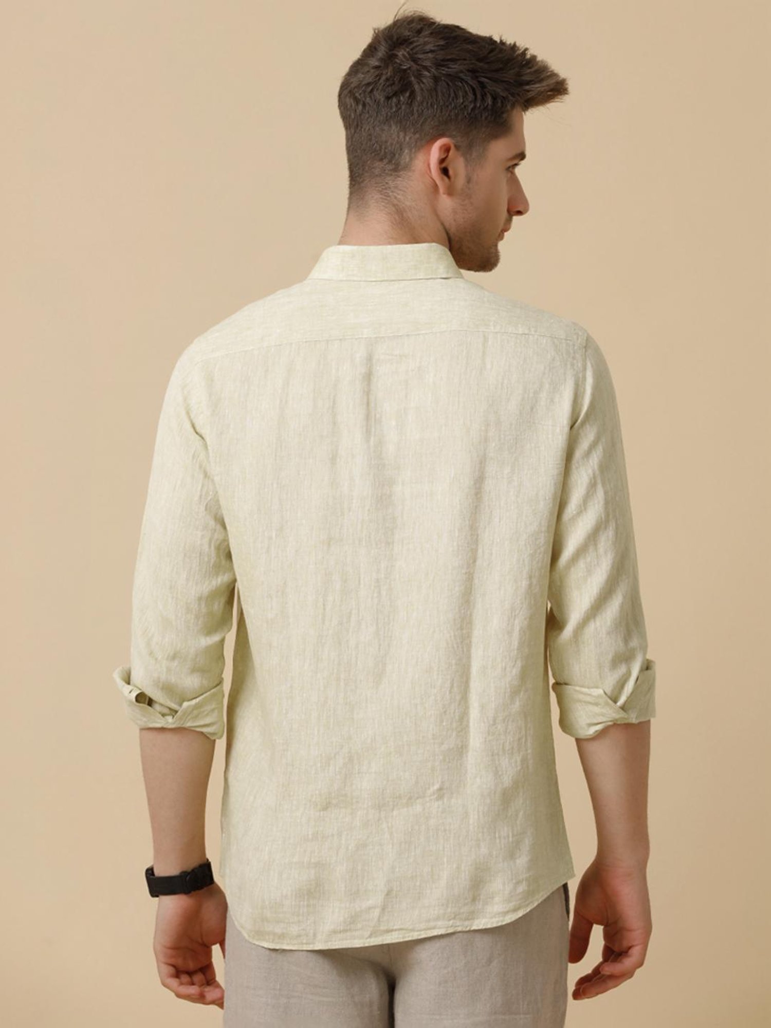 Linen Club Yellow Linen Contemporary Fit Shirt