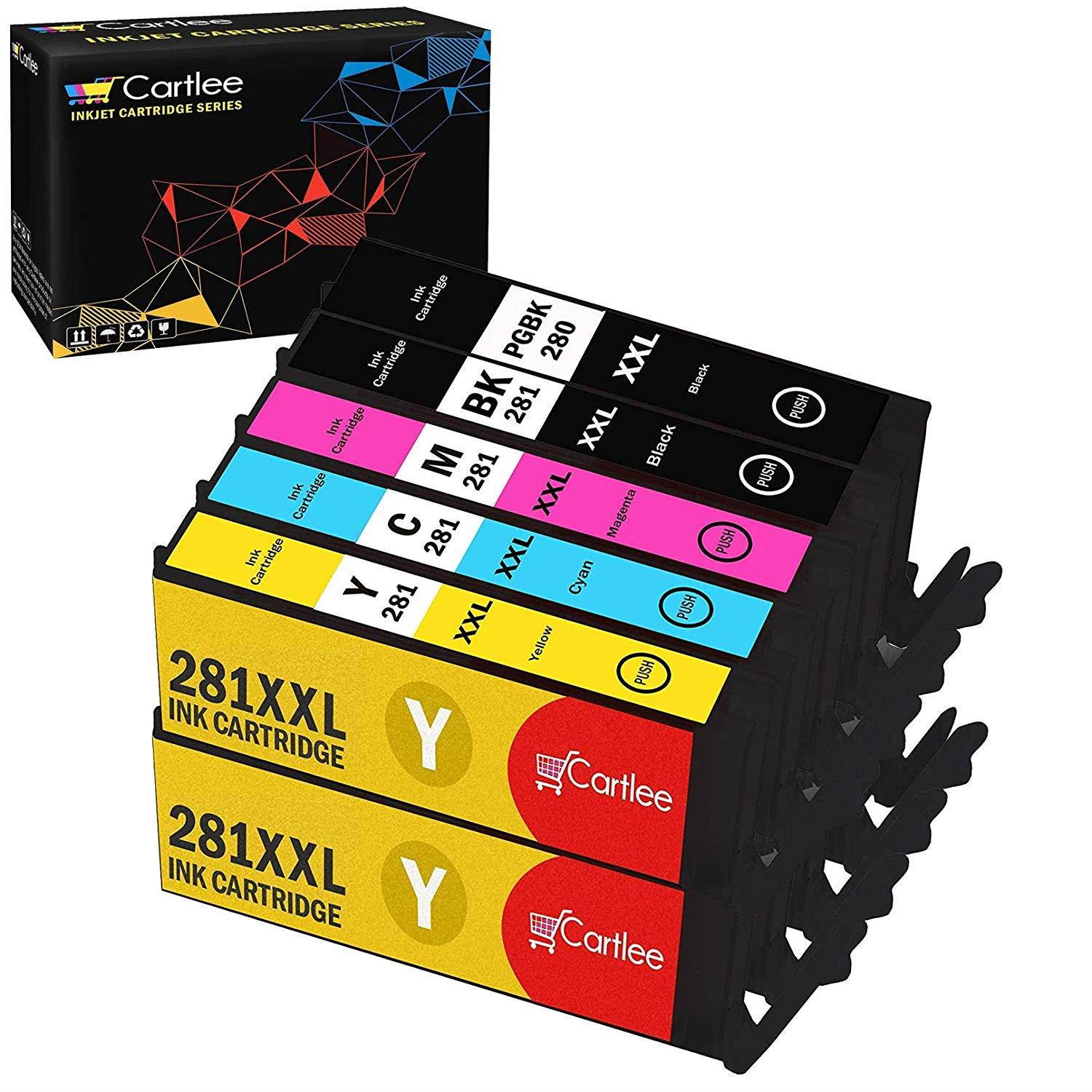 Cartlee Set of 10 Compatible High Yield Ink Cartridges PGI-280XXL CLI-281XXL Replacement for Canon Pixma TS6120 TS8120 TS9120 TR7520 TR8520 Printers (2 Black, 2 Pb Black, 2 Cyan, 2 Magenta, 2 Yellow)