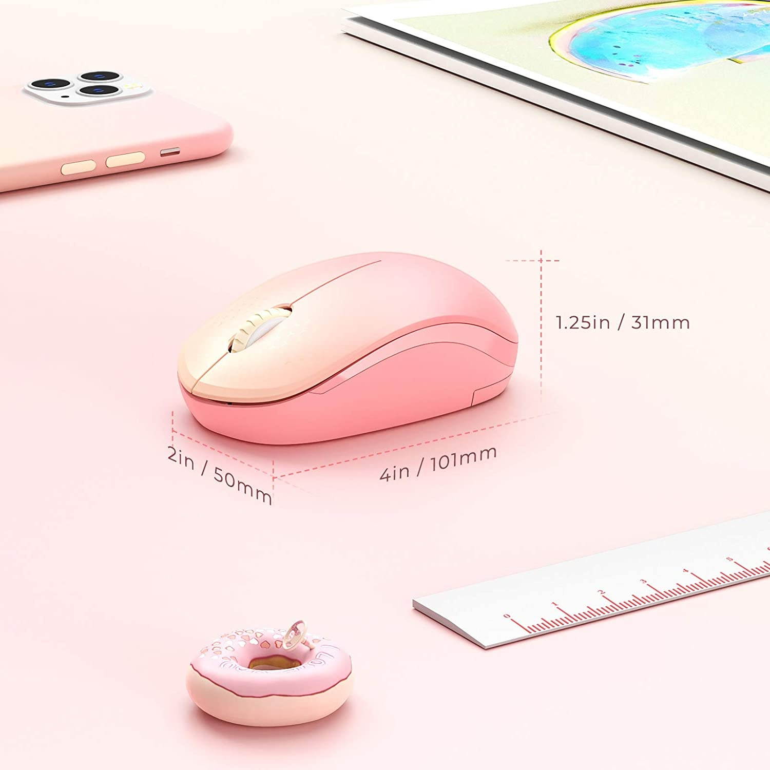 seenda Wireless Mouse 2.4G Noiseless Mouse with USB Receiver Portable Computer Mice for PC Tablet Laptop Notebook with Windows System - Gradient Pink