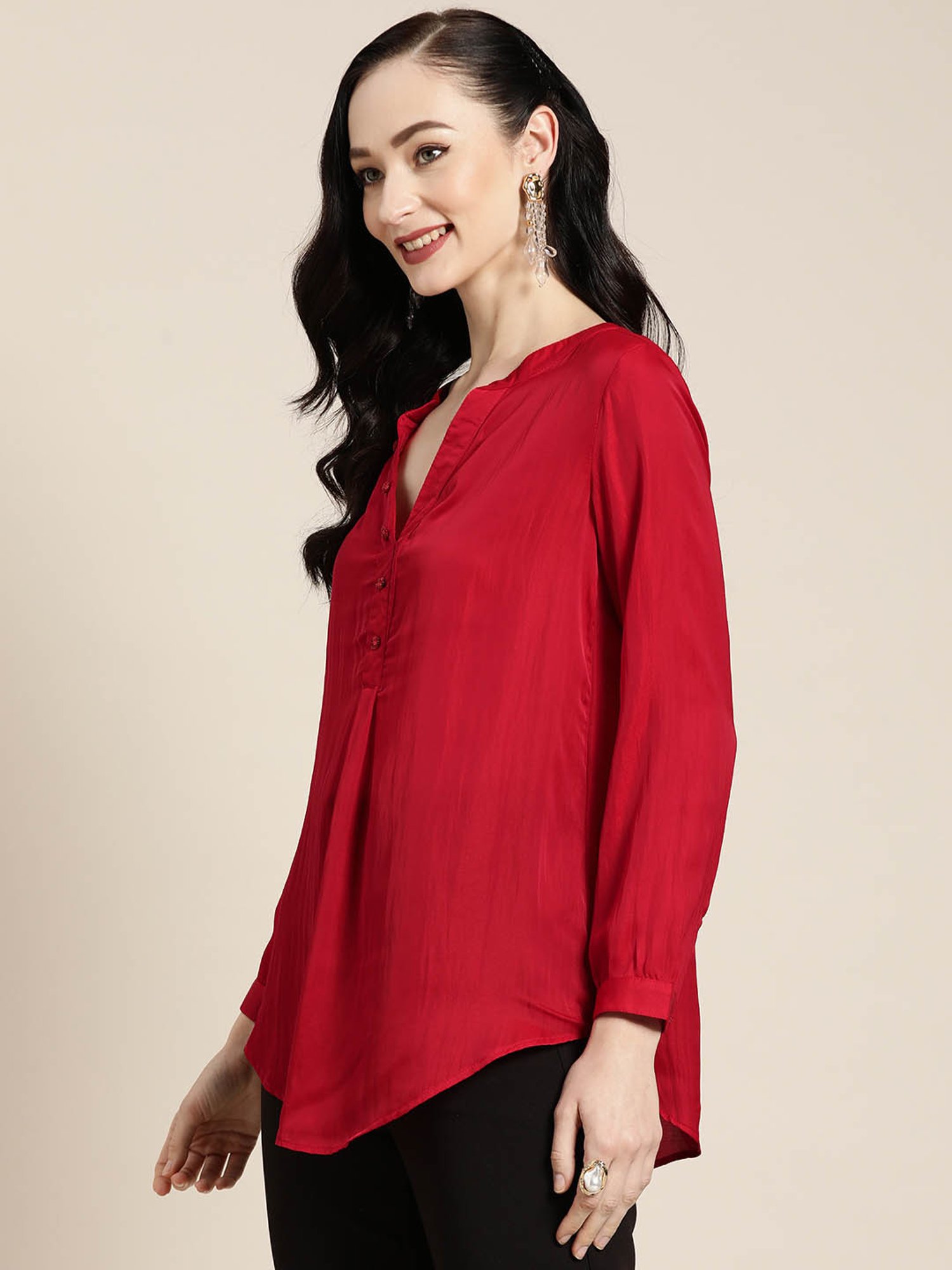 Qurvii Red Silk Regular Fit Top
