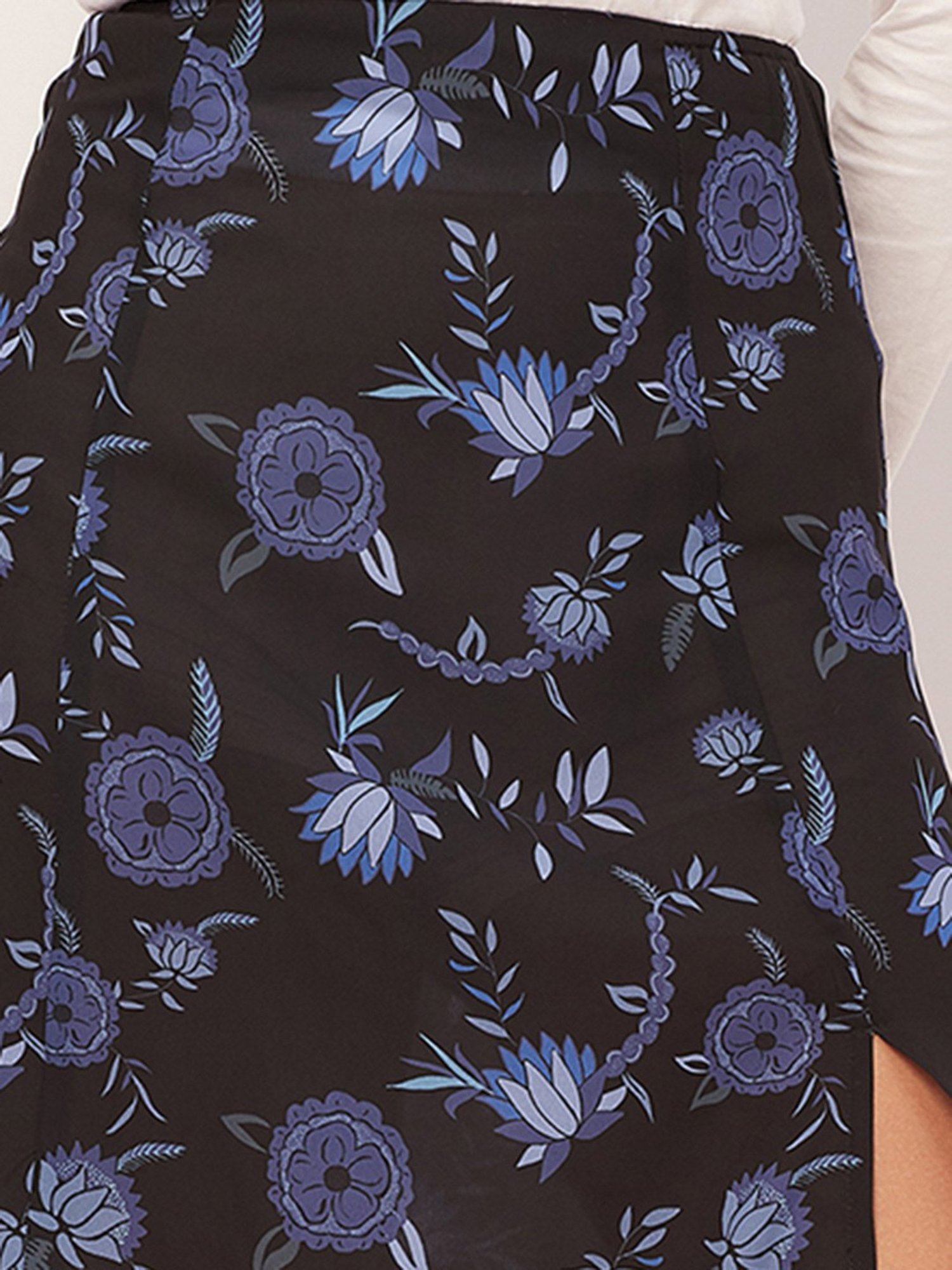 Moomaya Black & Blue Georgette Floral Print Skirt