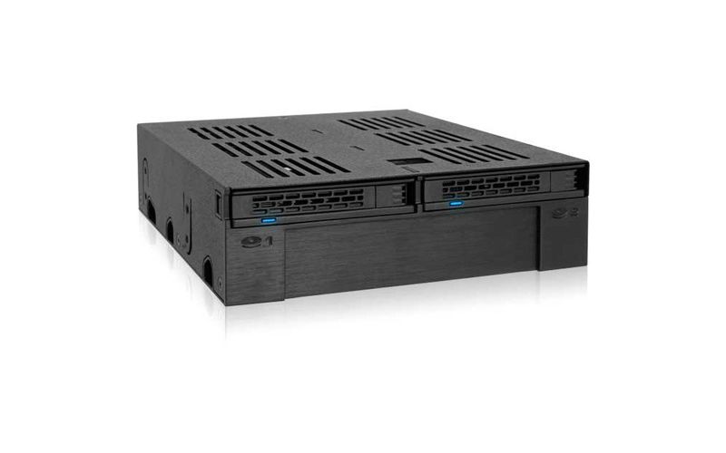 Icy Dock ExpressCage MB322SP-B Drive Enclosure for 5.25" Serial ATA, SAS - Serial ATA Host Interface Internal - Black - 1 x 3.5" Bay - 2 x 2.5" Bay