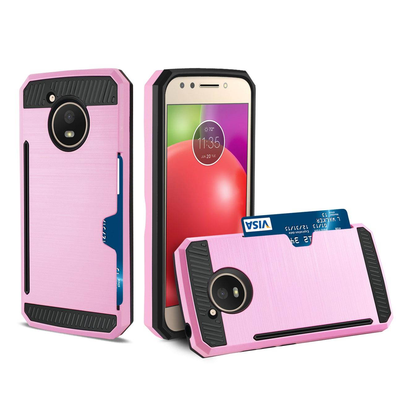 REIKO MOTOROLA MOTO E4 ACTIVE SLIM ARMOR HYBRID CASE WITH CARD HOLDER IN PINK