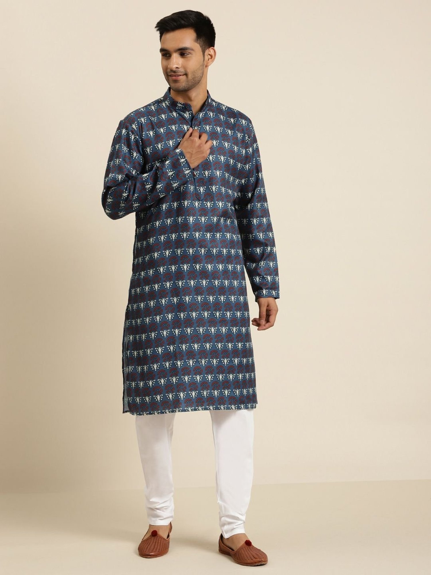 Sojanya Navy Pure Cotton Regular fit Print Kurta Set