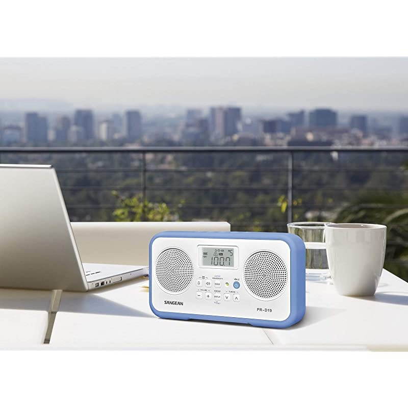 PR-D19BU FM Stereo/AM Digital Tuning Portable Radio with Protective Bumper (White/Blue)