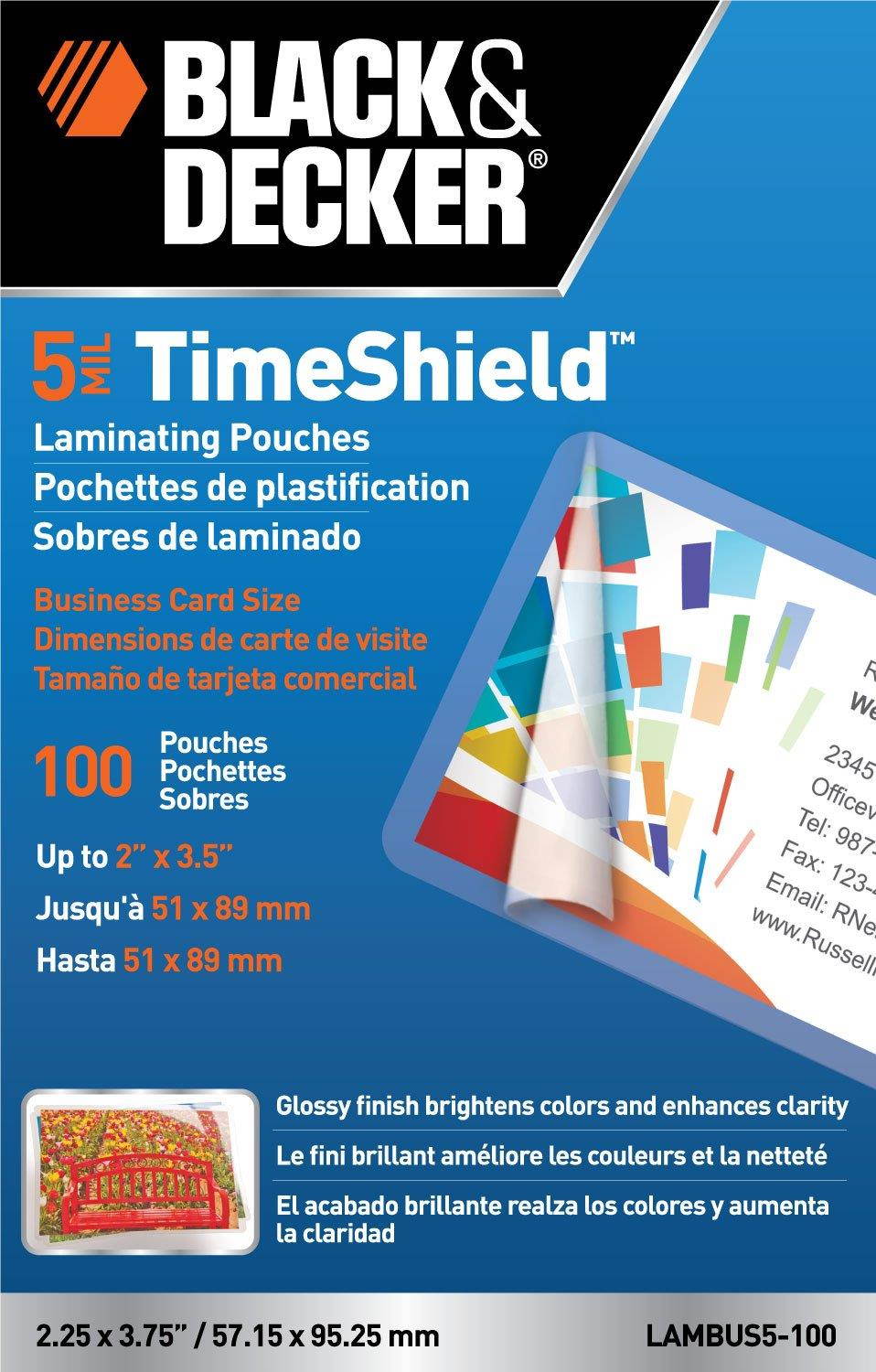 BLACK + DECKER TimeShield  Thermal Laminating Pouches, Business Card, 5 mil - 100 Pack (LAMBUS5-100)