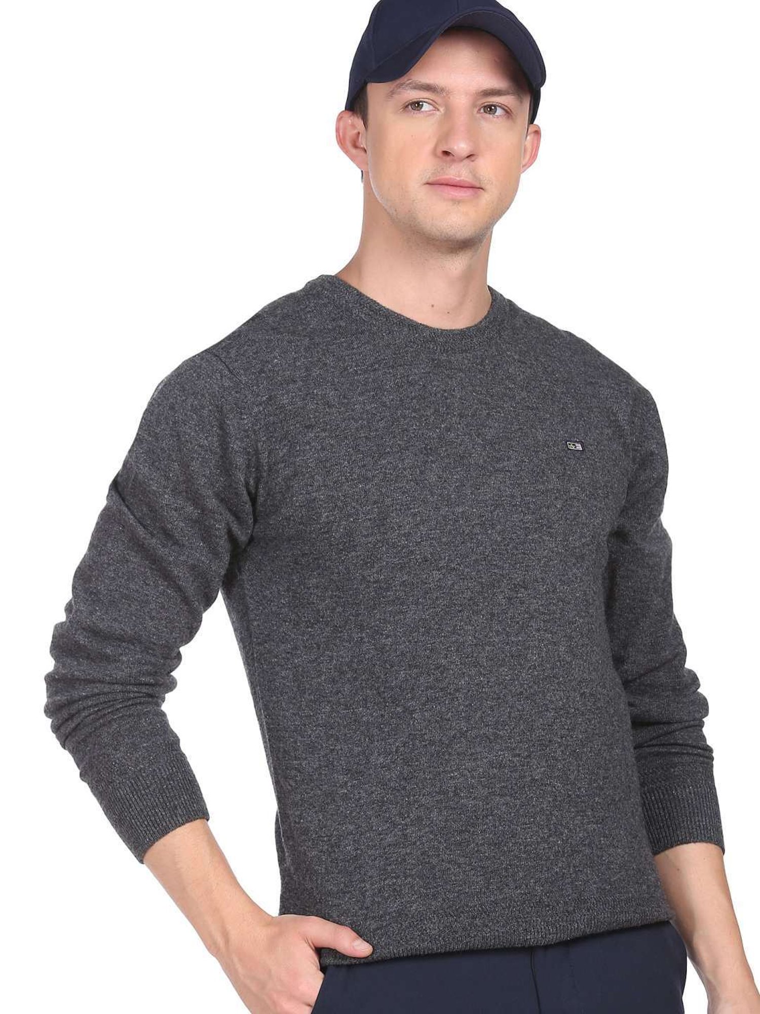 Arrow Sports Grey Regular Fit Texture Sweater