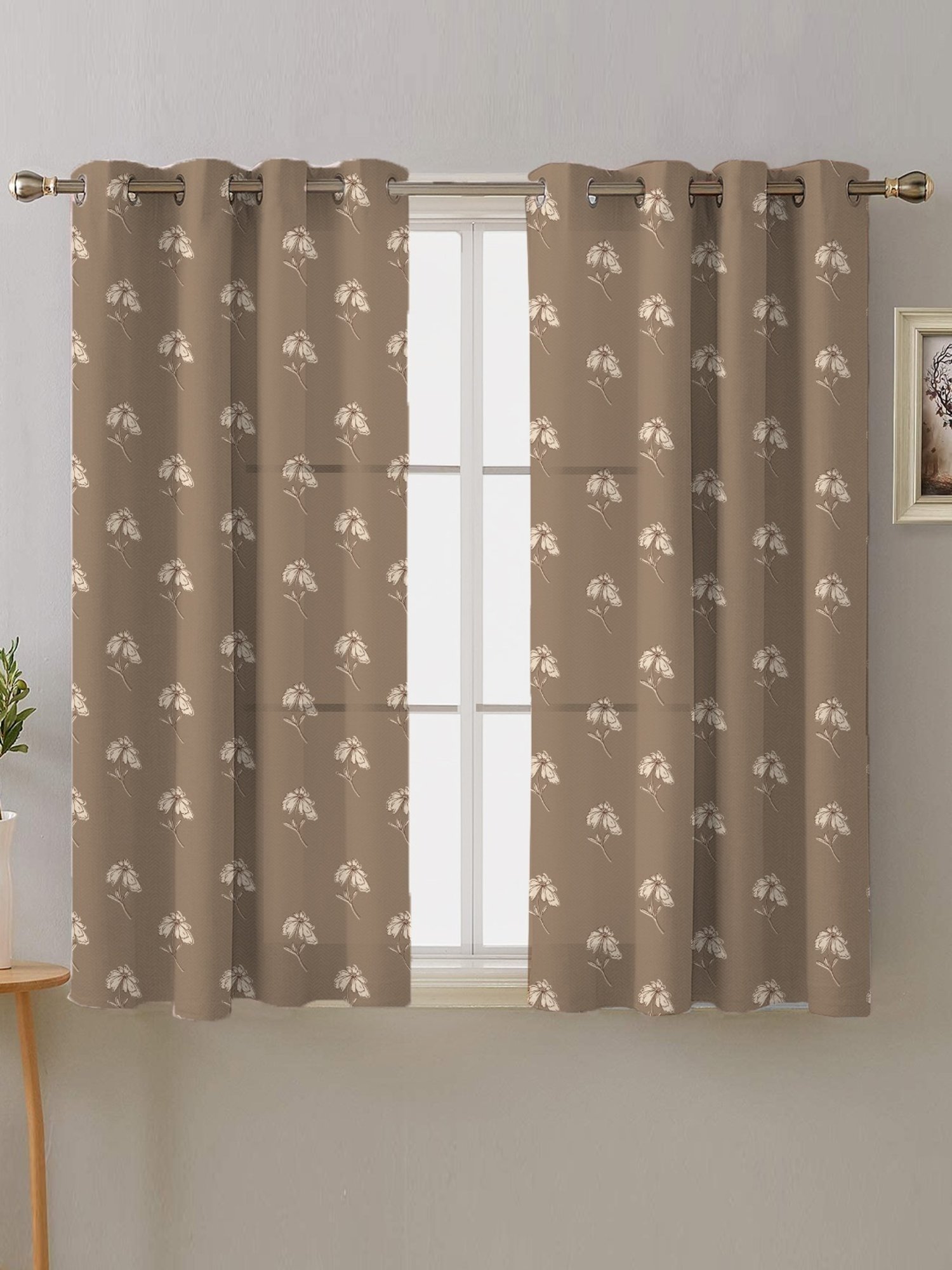SPACES DRAPE STORY Boho Floral Sand Brown Polyester 5 ft Window Curtains - Set of 2