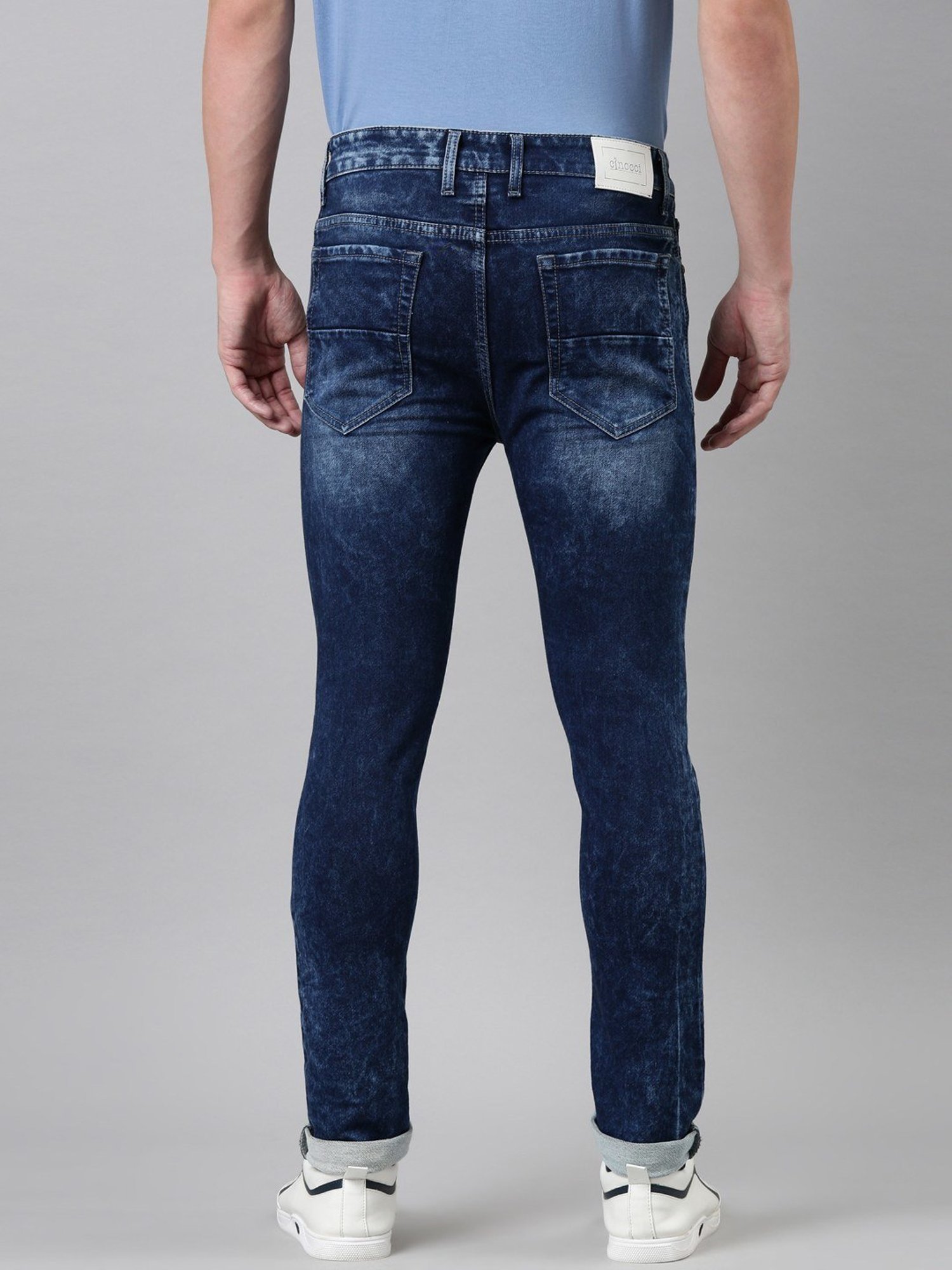 CINOCCI Blue Cotton Slim Fit Jeans