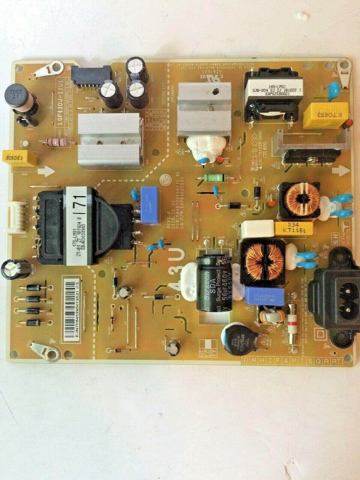 LG 43UK6200PUA POWER SUPPLY BOARD LGP43DJ-17U1 EAY64529501