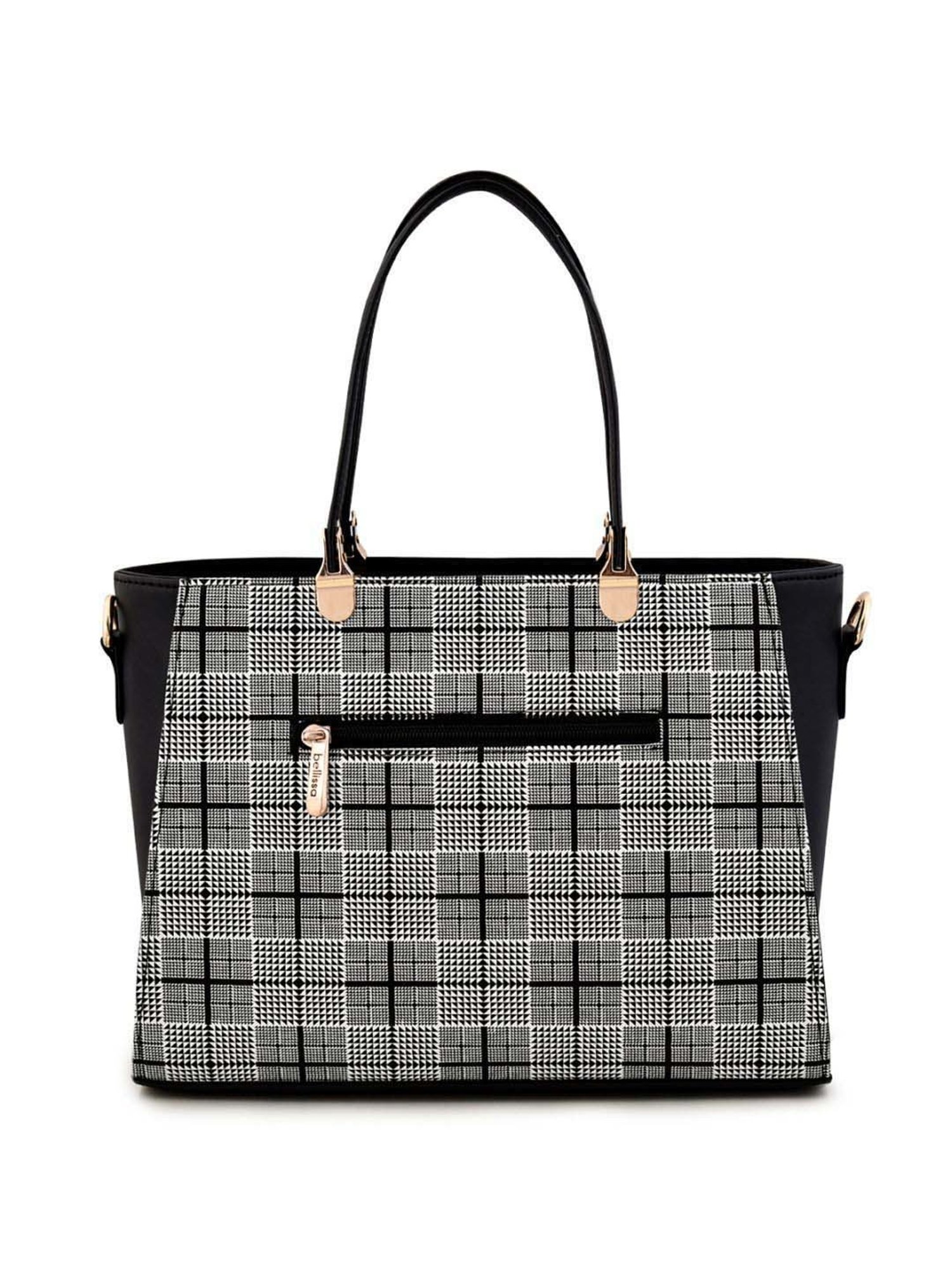 Bellissa Black PU Checks Handbag with Wallet