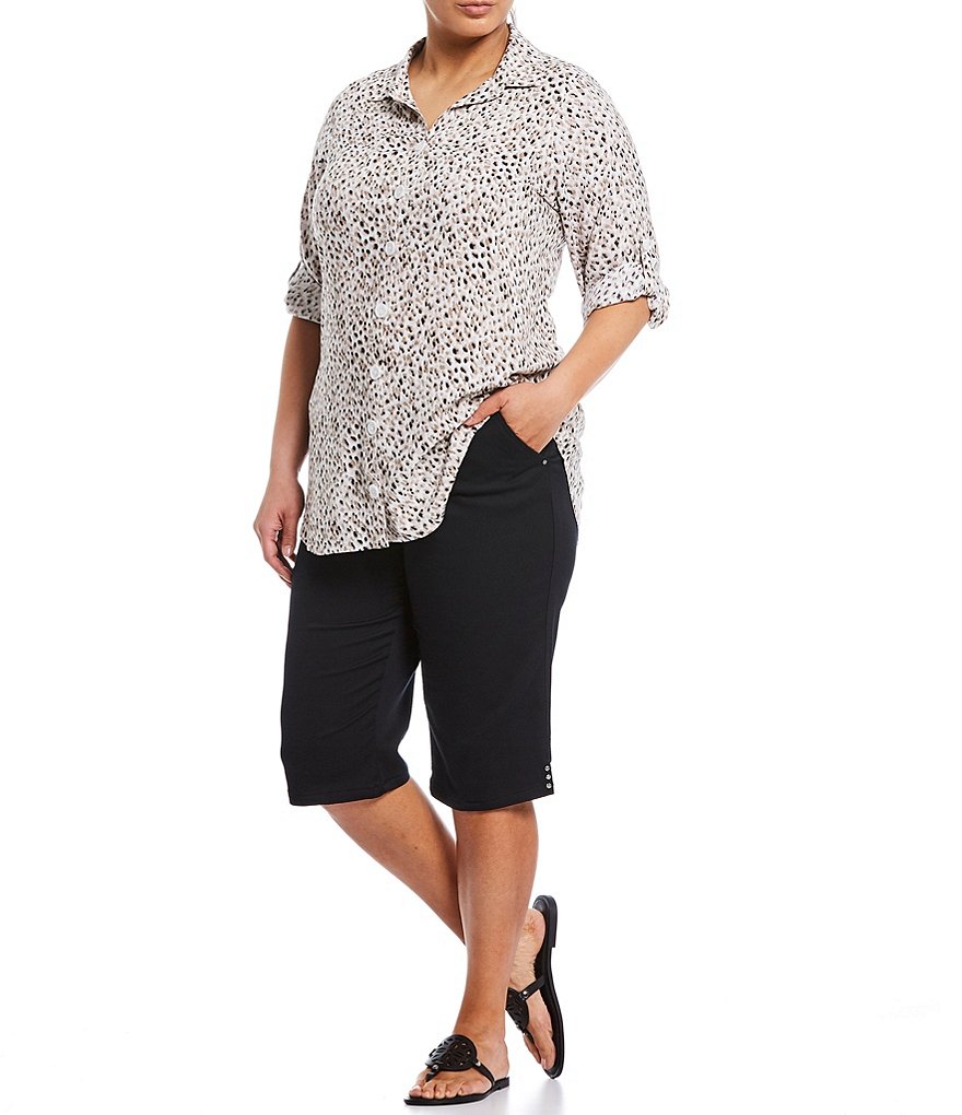 Intro Plus Size Rose Tummy Panel Pull-On Skimmer Short