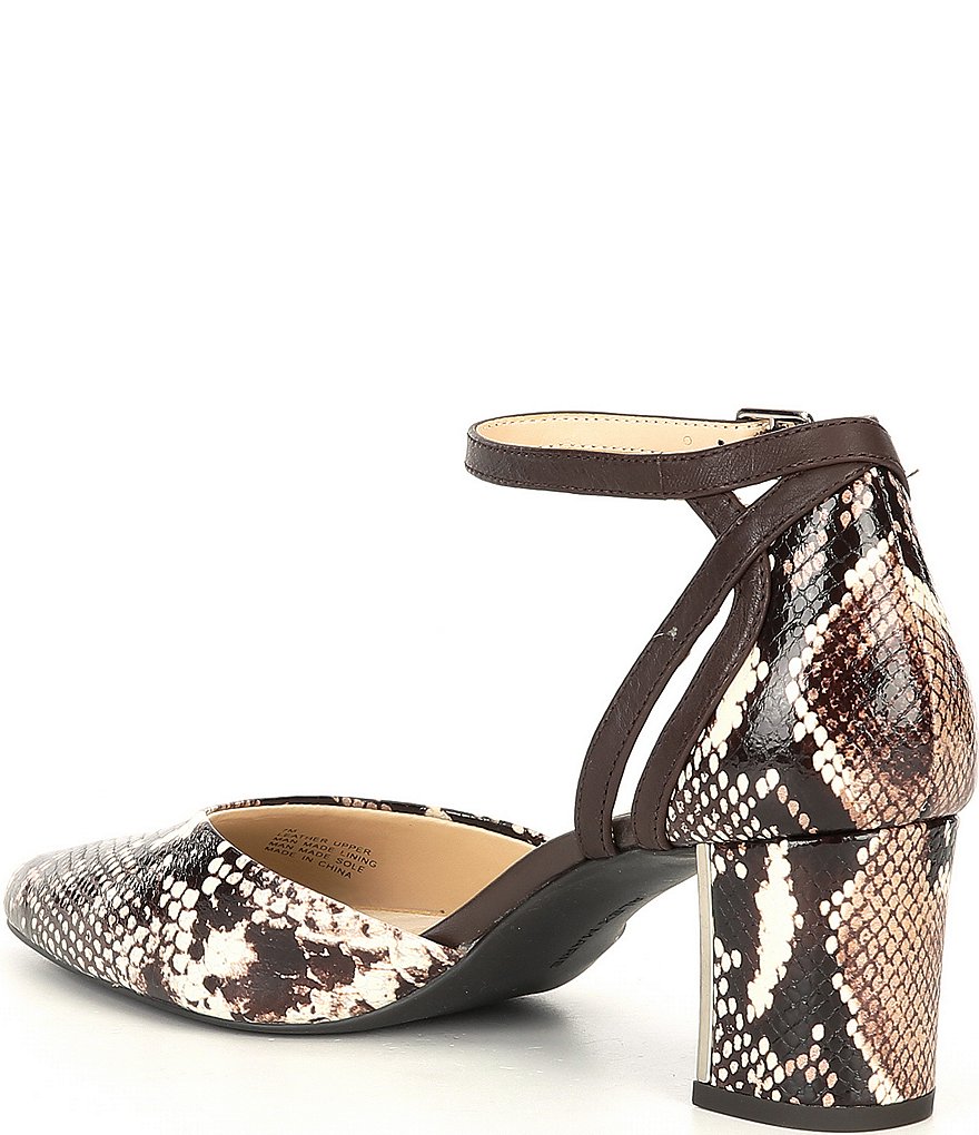 Alex Marie Nelvin Snake Print Ankle-Strap Block Heel Pumps