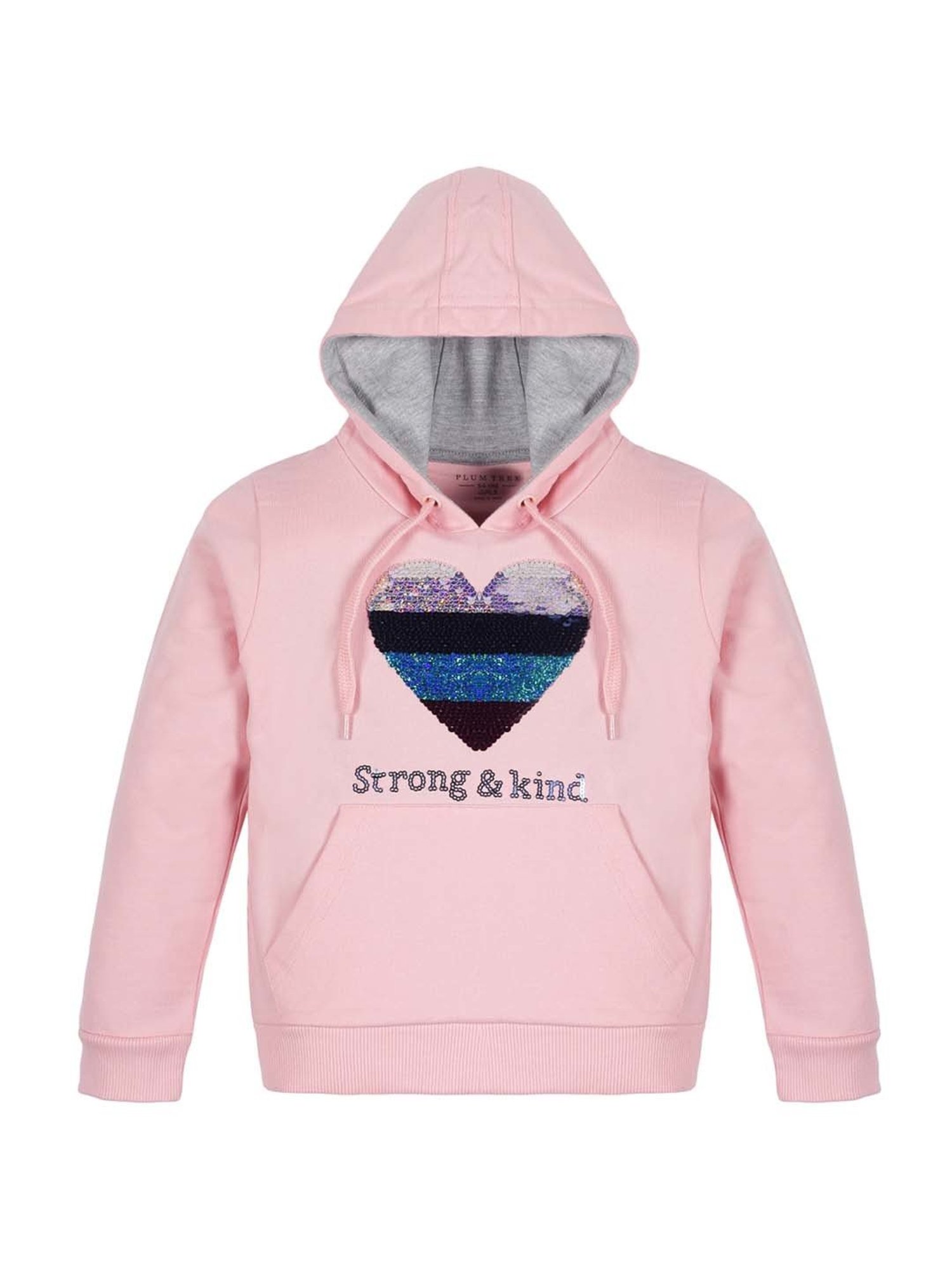 Plum Tree Kids Pink & Blue Cotton Sequence Full Sleeves Hoodie