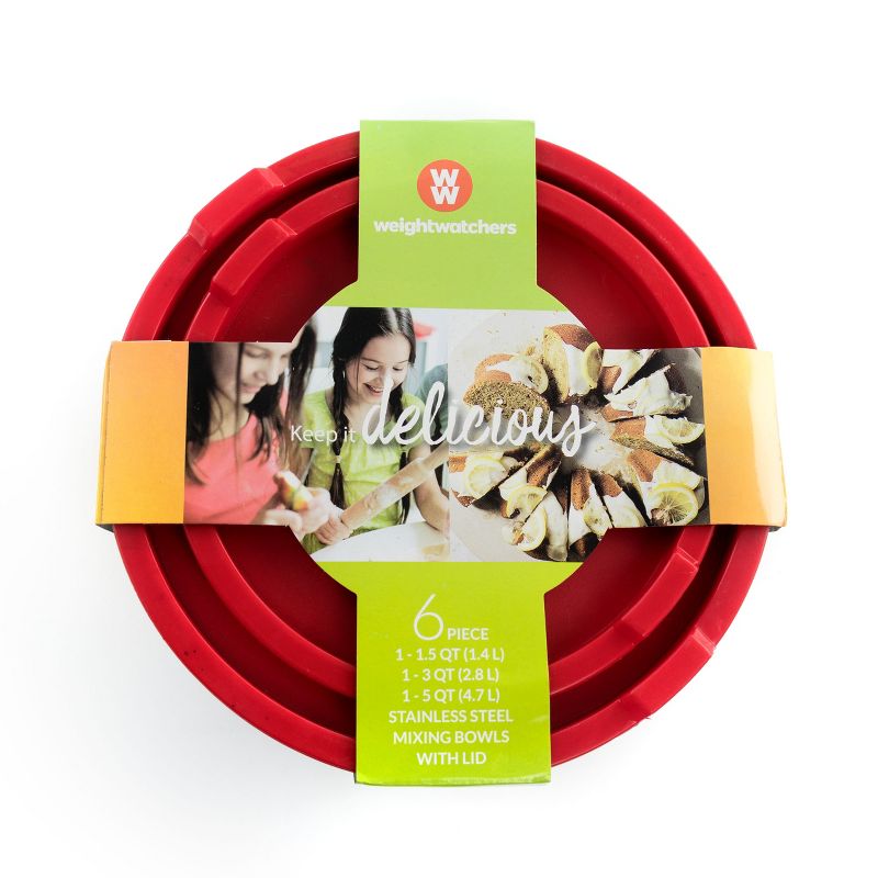 Weight Watchers 6 Piece Stainless Steel Mixing Bowl Set with Lids