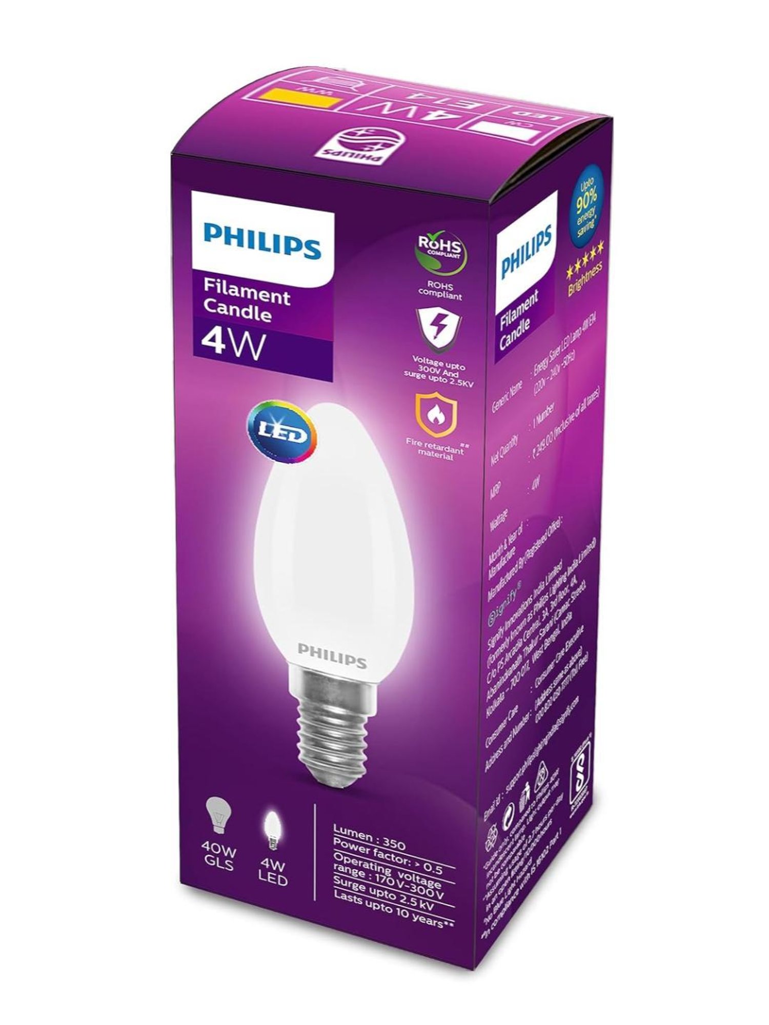 Philips 4-Watt, E14 Diffused Candle LED Bulb for Home & Decoration Pack of 2 (Warm White)