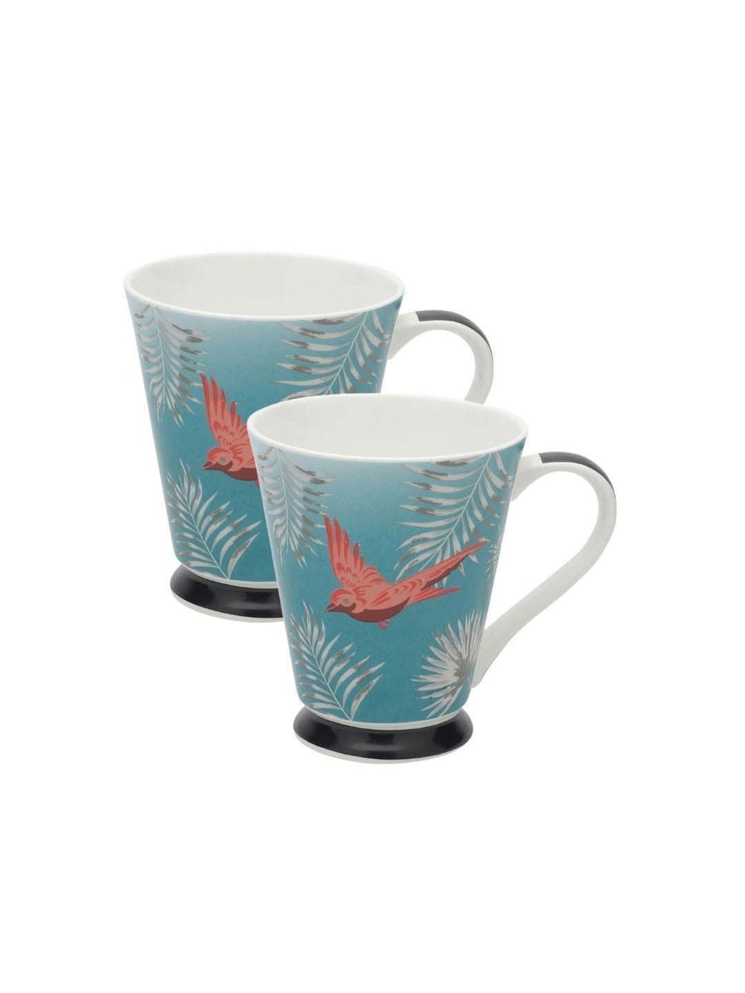 Clay Craft Sky Blue & Orange Ceramic 8.2 cm Milk Mug (0.35 L) - Set of 2